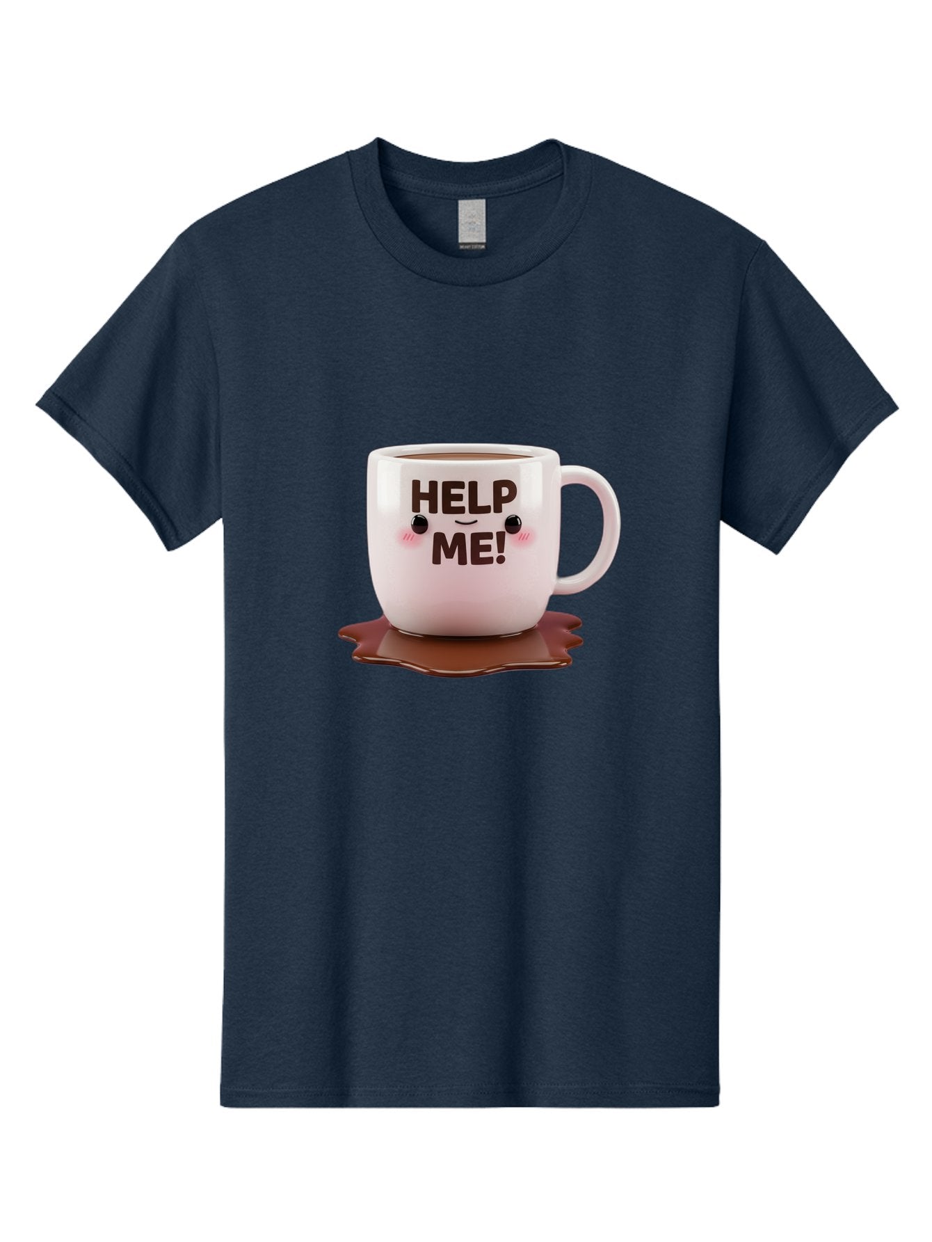 Help-Me-1 Men'S Graphic Tee, 100% Cotton, Comfortable Casual Summer Wear, Machine Washable, Help Me Coffee Mug, Cute Cartoon Design, Coffee Spill, Brown Liquid, Humorous Expression, Adorable Character, Cute Blush Cheeks, Coffee Lover Gift Bac035 4