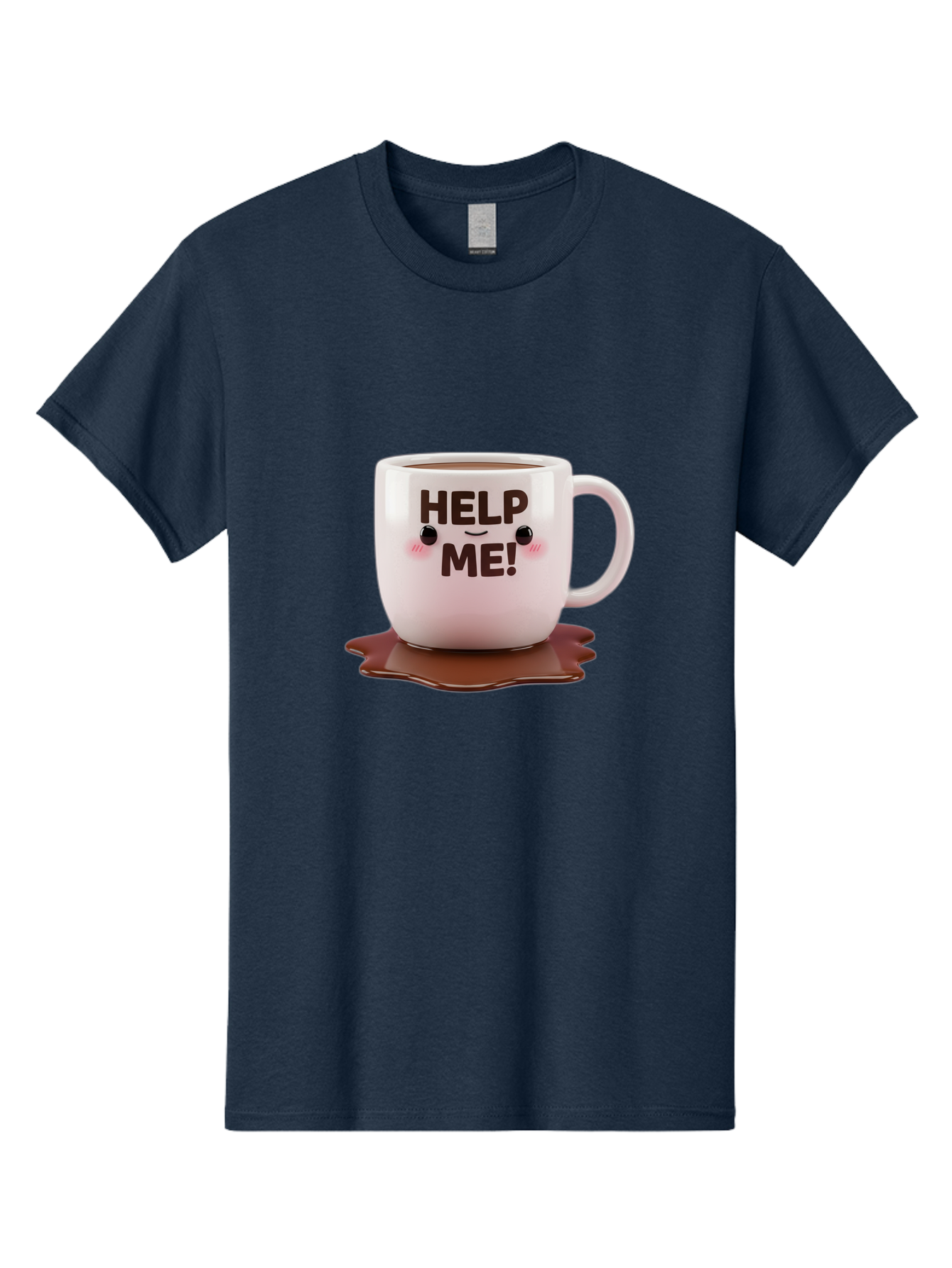 Help-Me-1 Men'S Graphic Tee, 100% Cotton, Comfortable Casual Summer Wear, Machine Washable, Help Me Coffee Mug, Cute Cartoon Design, Coffee Spill, Brown Liquid, Humorous Expression, Adorable Character, Cute Blush Cheeks, Coffee Lover Gift Bac035 12