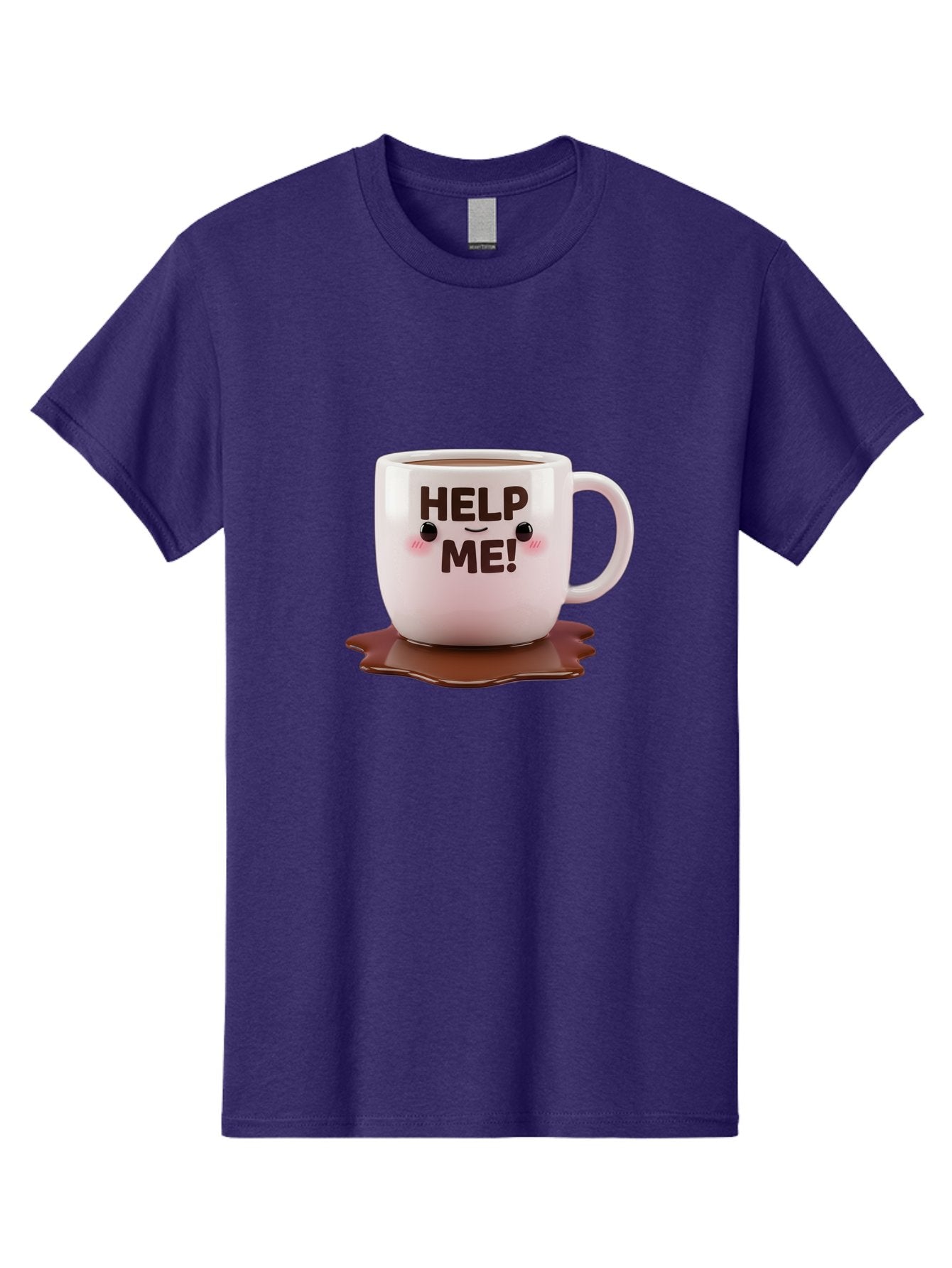 Help-Me-1 Men'S Graphic Tee, 100% Cotton, Comfortable Casual Summer Wear, Machine Washable, Help Me Coffee Mug, Cute Cartoon Design, Coffee Spill, Brown Liquid, Humorous Expression, Adorable Character, Cute Blush Cheeks, Coffee Lover Gift Bac035 5