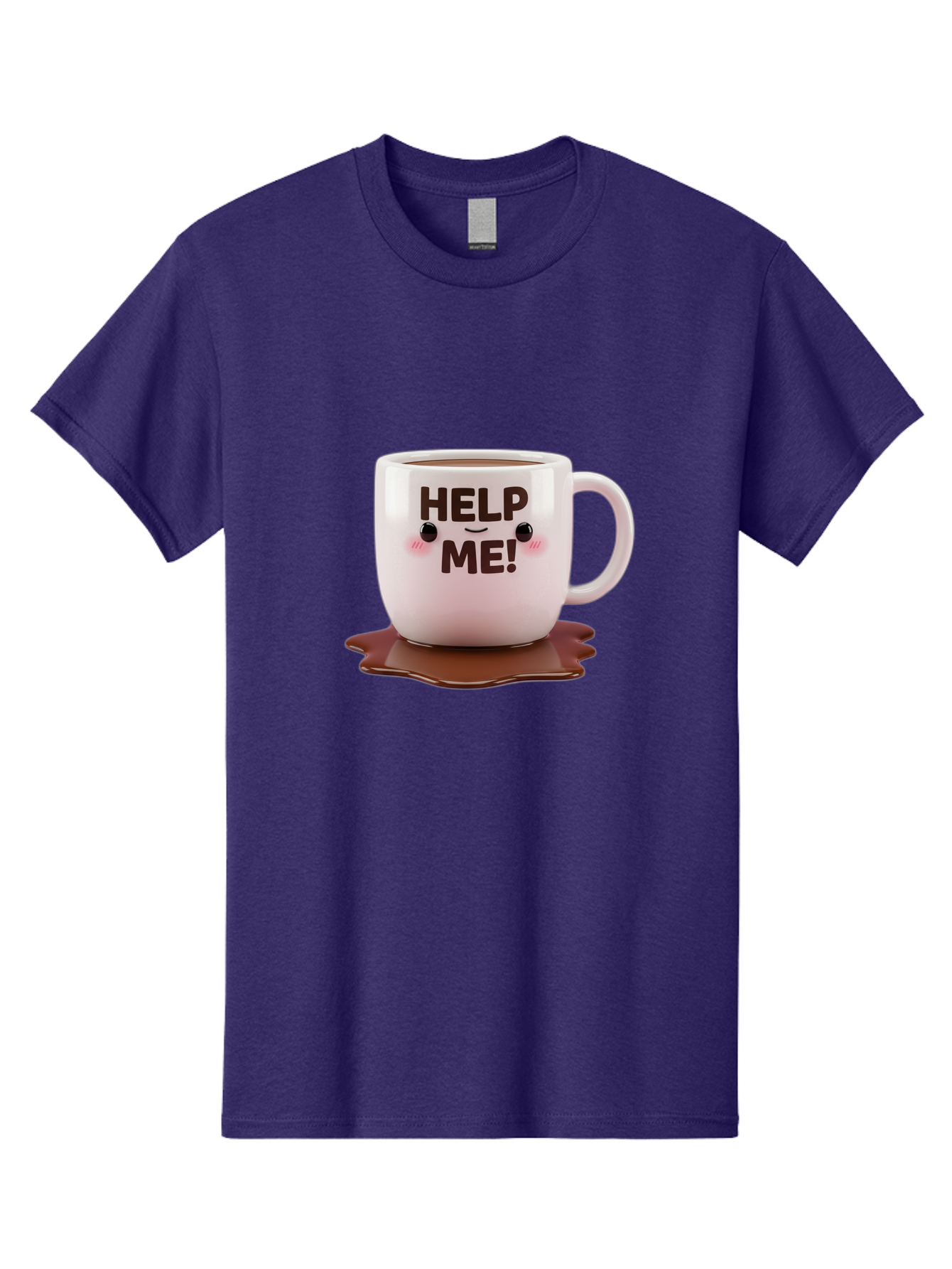 Help-Me-1 Men'S Graphic Tee, 100% Cotton, Comfortable Casual Summer Wear, Machine Washable, Help Me Coffee Mug, Cute Cartoon Design, Coffee Spill, Brown Liquid, Humorous Expression, Adorable Character, Cute Blush Cheeks, Coffee Lover Gift Bac035 8