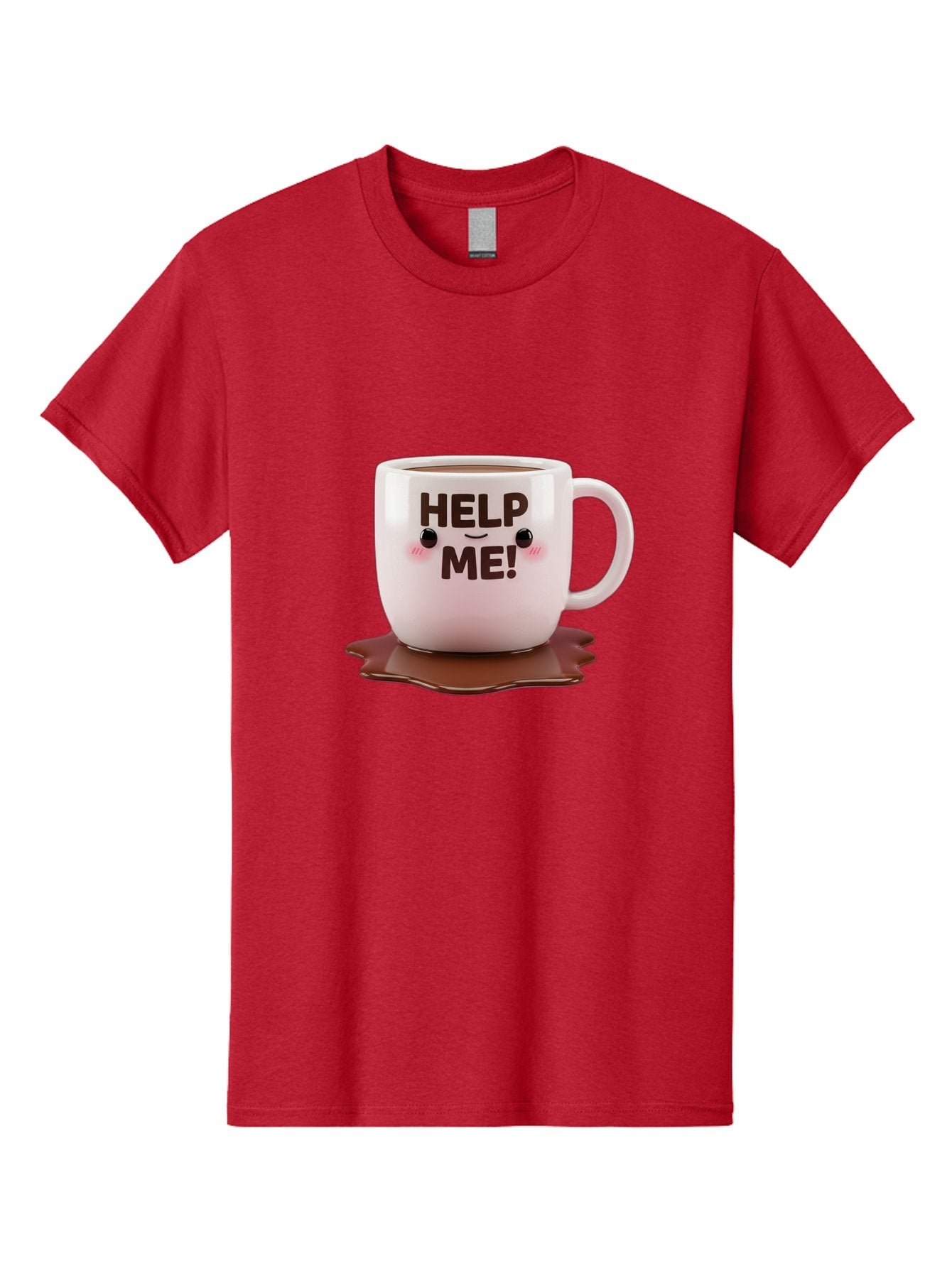 Help-Me-1 Men'S Graphic Tee, 100% Cotton, Comfortable Casual Summer Wear, Machine Washable, Help Me Coffee Mug, Cute Cartoon Design, Coffee Spill, Brown Liquid, Humorous Expression, Adorable Character, Cute Blush Cheeks, Coffee Lover Gift Bac035 11