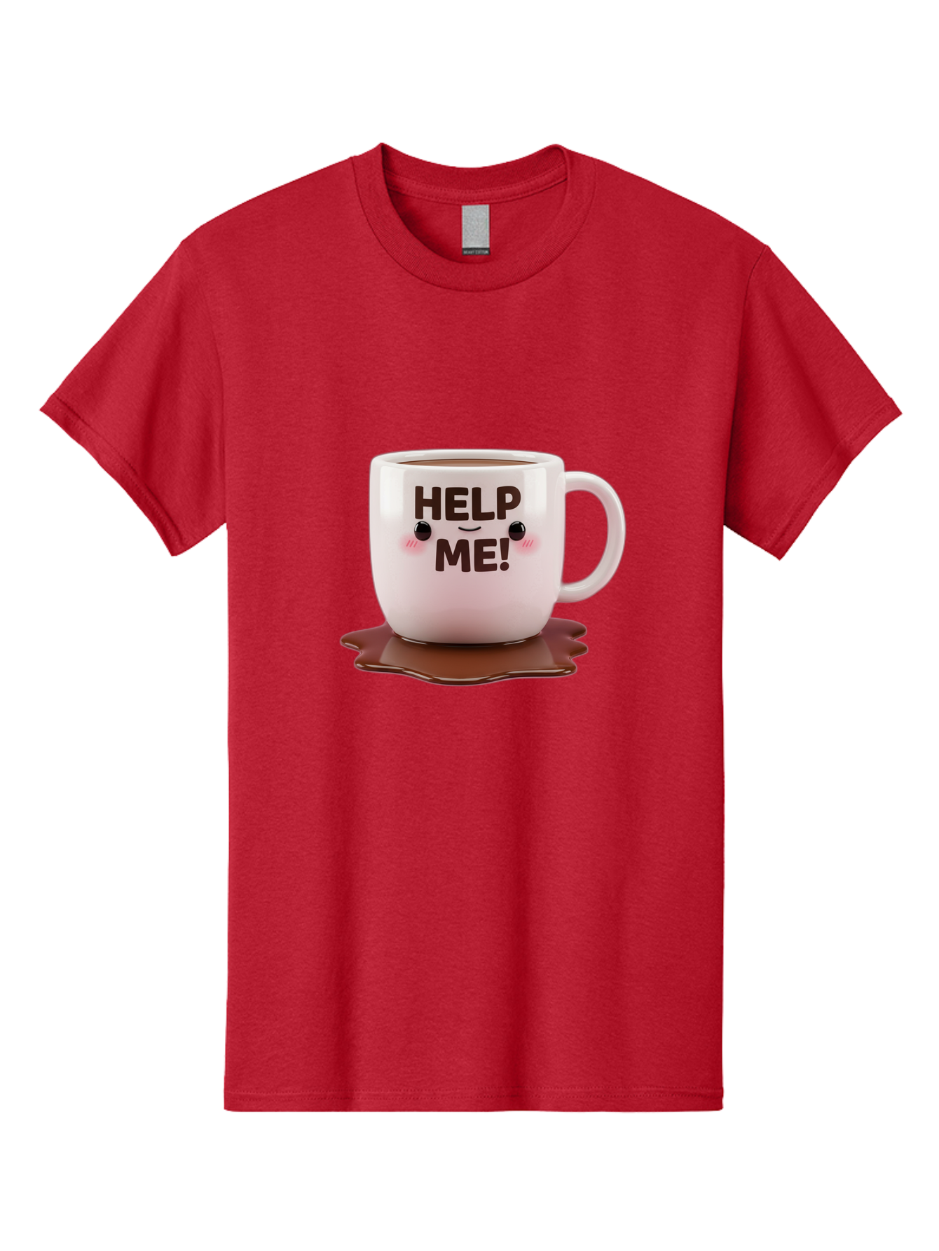 Help-Me-1 Men'S Graphic Tee, 100% Cotton, Comfortable Casual Summer Wear, Machine Washable, Help Me Coffee Mug, Cute Cartoon Design, Coffee Spill, Brown Liquid, Humorous Expression, Adorable Character, Cute Blush Cheeks, Coffee Lover Gift Bac035 4