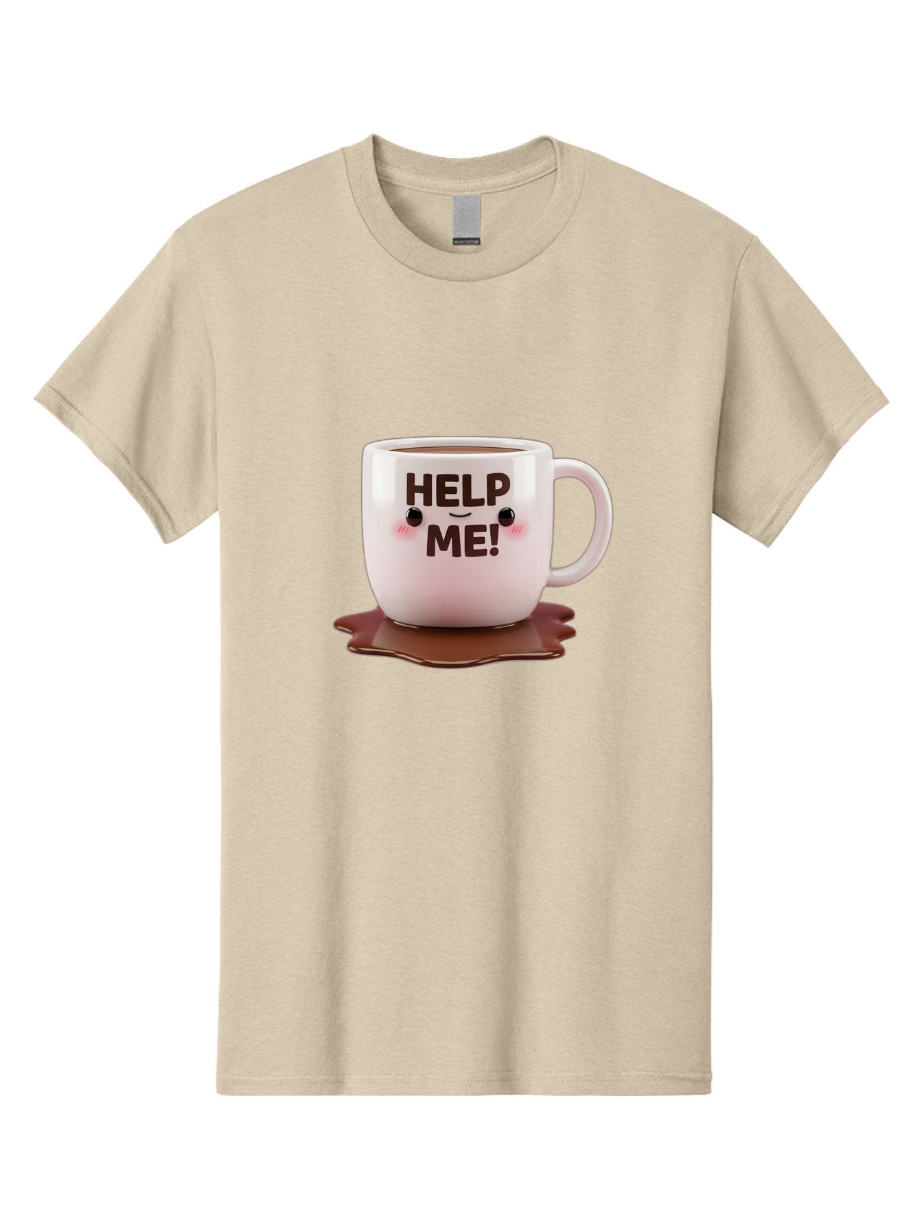Help-Me-1 Men'S Graphic Tee, 100% Cotton, Comfortable Casual Summer Wear, Machine Washable, Help Me Coffee Mug, Cute Cartoon Design, Coffee Spill, Brown Liquid, Humorous Expression, Adorable Character, Cute Blush Cheeks, Coffee Lover Gift Bac035 15