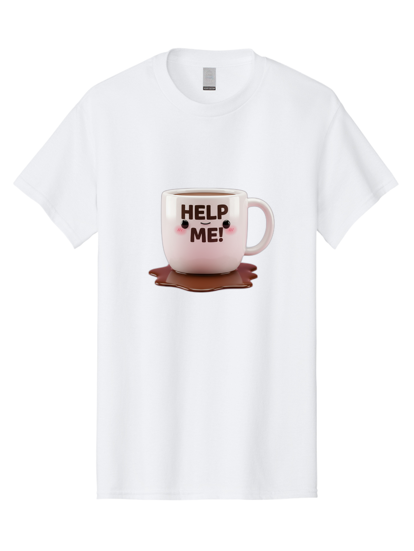 Help-Me-1 Men'S Graphic Tee, 100% Cotton, Comfortable Casual Summer Wear, Machine Washable, Help Me Coffee Mug, Cute Cartoon Design, Coffee Spill, Brown Liquid, Humorous Expression, Adorable Character, Cute Blush Cheeks, Coffee Lover Gift Bac035 11