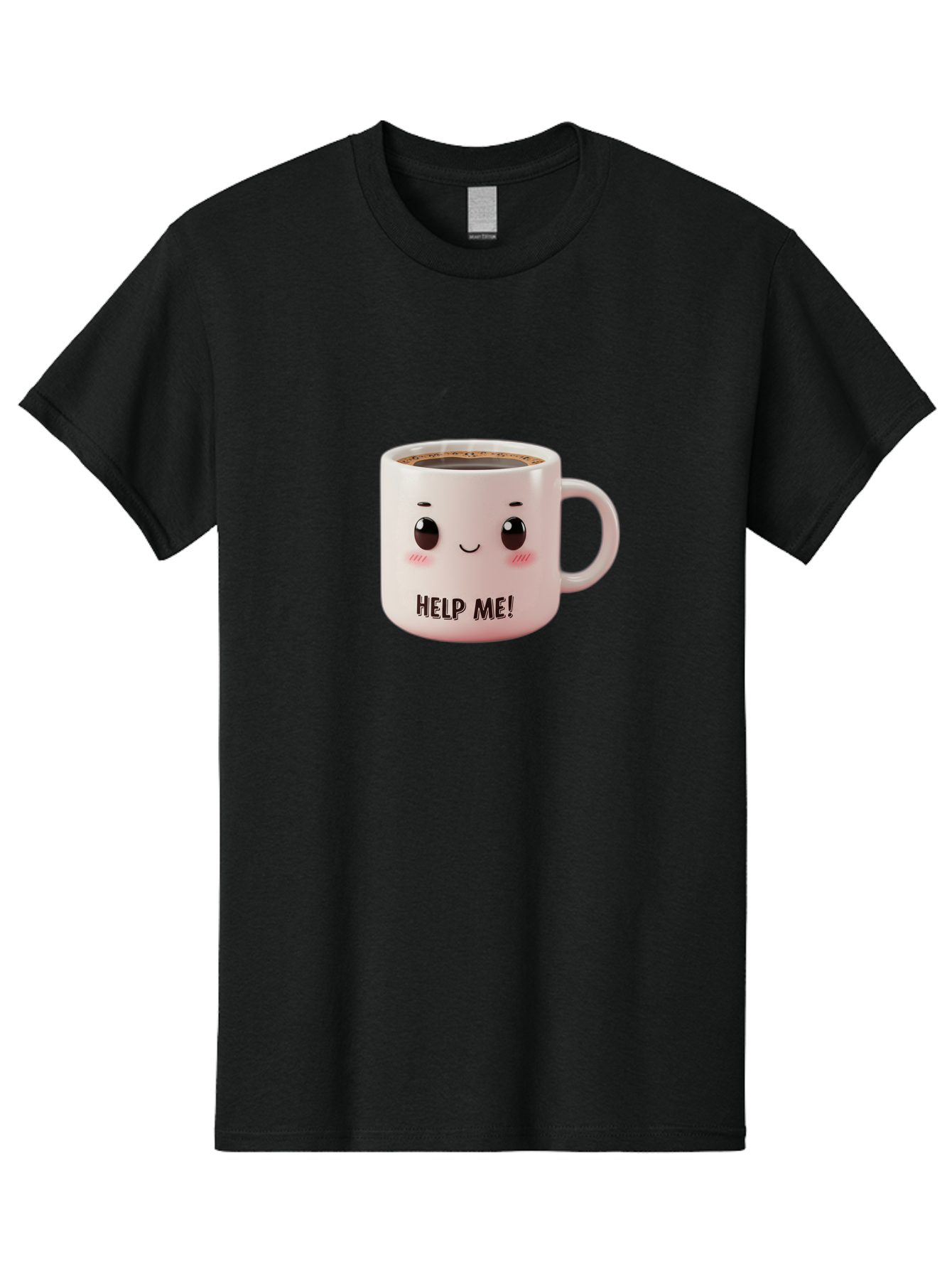 Help-Me-10 Men'S Graphic Tee, 100% Cotton, Comfortable Casual Summer Wear, Machine Washable, Cute Coffee Mug, Funny Design, Cartoon Eyes, Help Me Text, Coffee Culture, Humorous Meme, Relatable Humor, Coffee Lover Gift, Quirky Design Bac036 15
