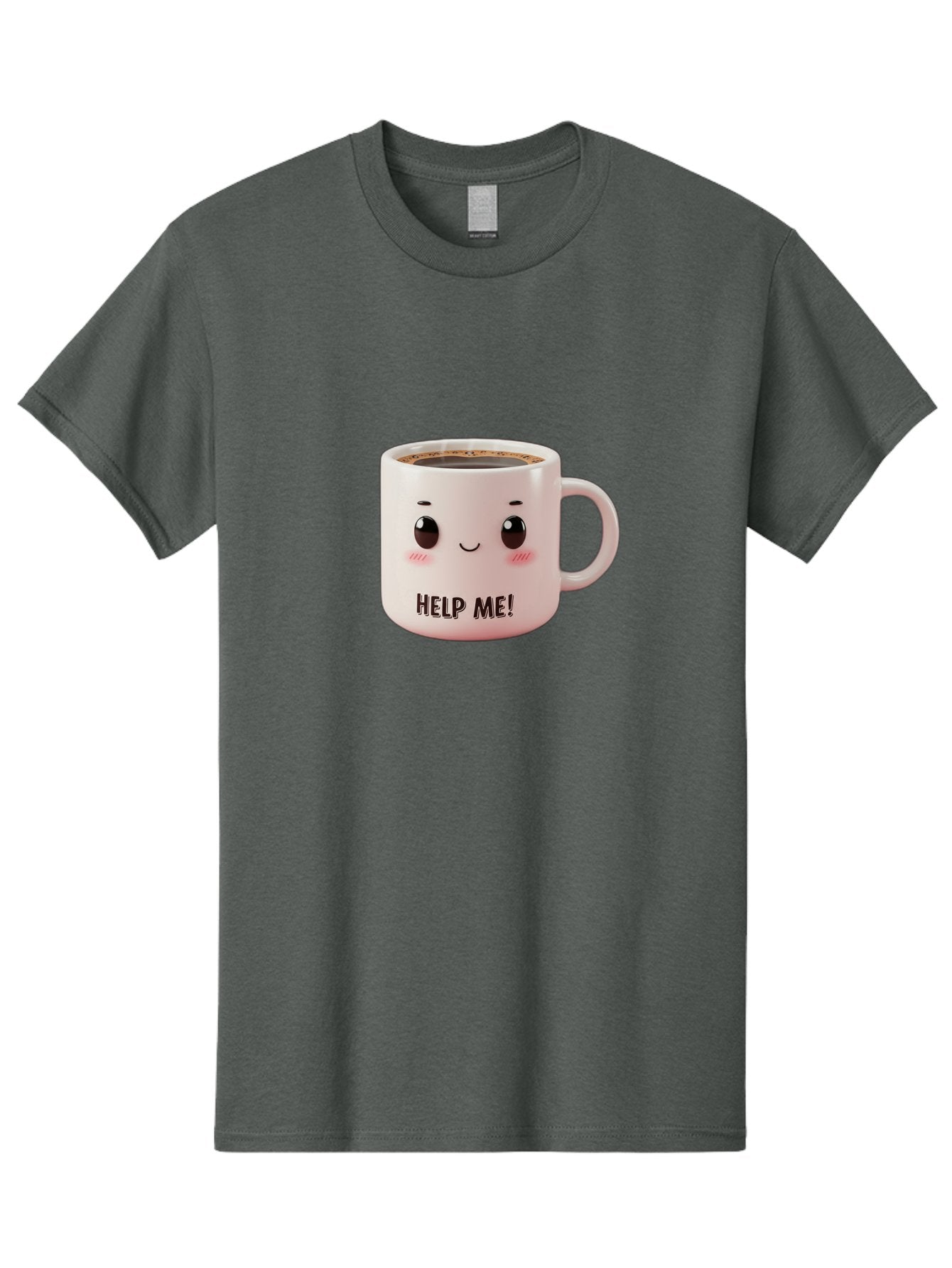 Help-Me-10 Men'S Graphic Tee, 100% Cotton, Comfortable Casual Summer Wear, Machine Washable, Cute Coffee Mug, Funny Design, Cartoon Eyes, Help Me Text, Coffee Culture, Humorous Meme, Relatable Humor, Coffee Lover Gift, Quirky Design Bac036 12