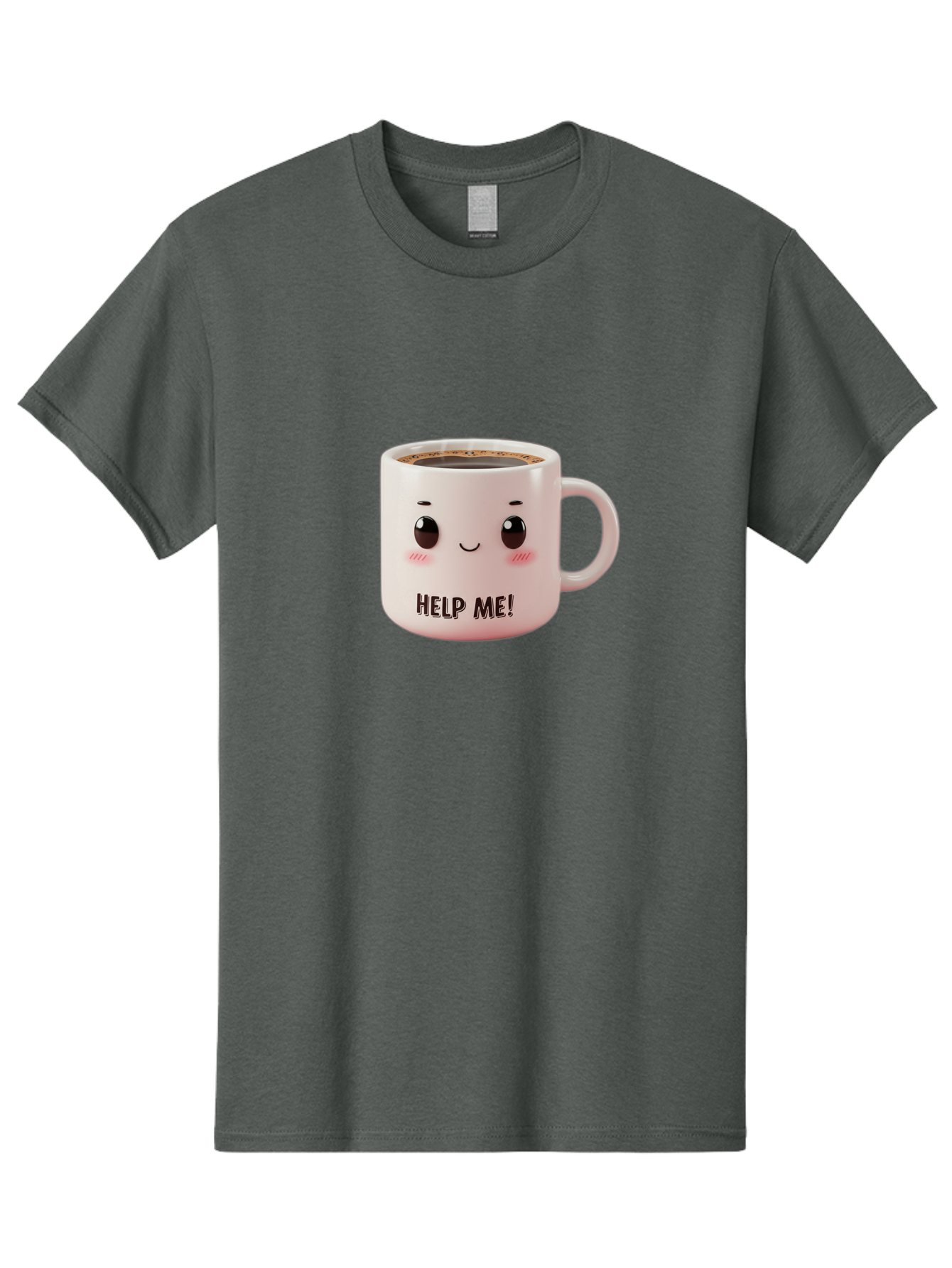 Help-Me-10 Men'S Graphic Tee, 100% Cotton, Comfortable Casual Summer Wear, Machine Washable, Cute Coffee Mug, Funny Design, Cartoon Eyes, Help Me Text, Coffee Culture, Humorous Meme, Relatable Humor, Coffee Lover Gift, Quirky Design Bac036 3