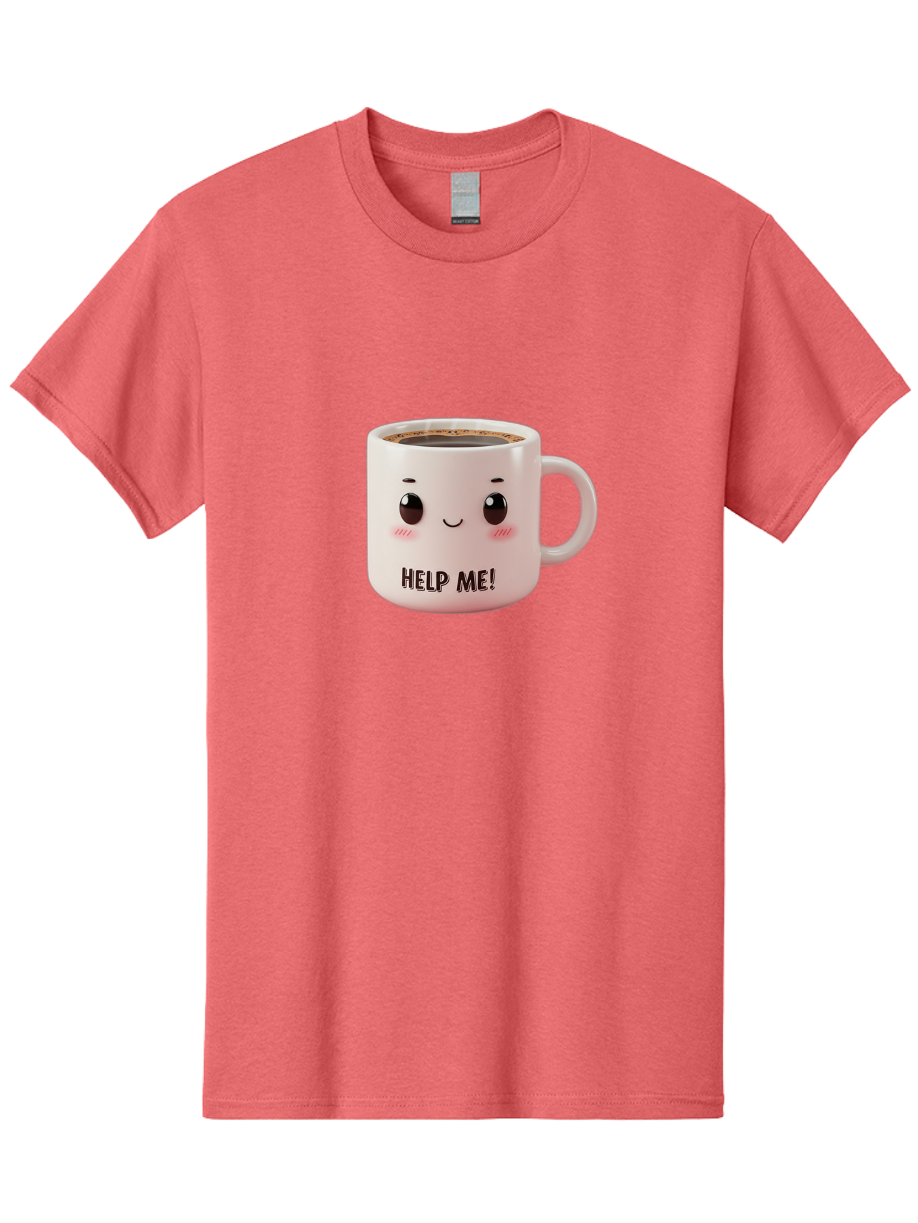 Help-Me-10 Men'S Graphic Tee, 100% Cotton, Comfortable Casual Summer Wear, Machine Washable, Cute Coffee Mug, Funny Design, Cartoon Eyes, Help Me Text, Coffee Culture, Humorous Meme, Relatable Humor, Coffee Lover Gift, Quirky Design Bac036 5