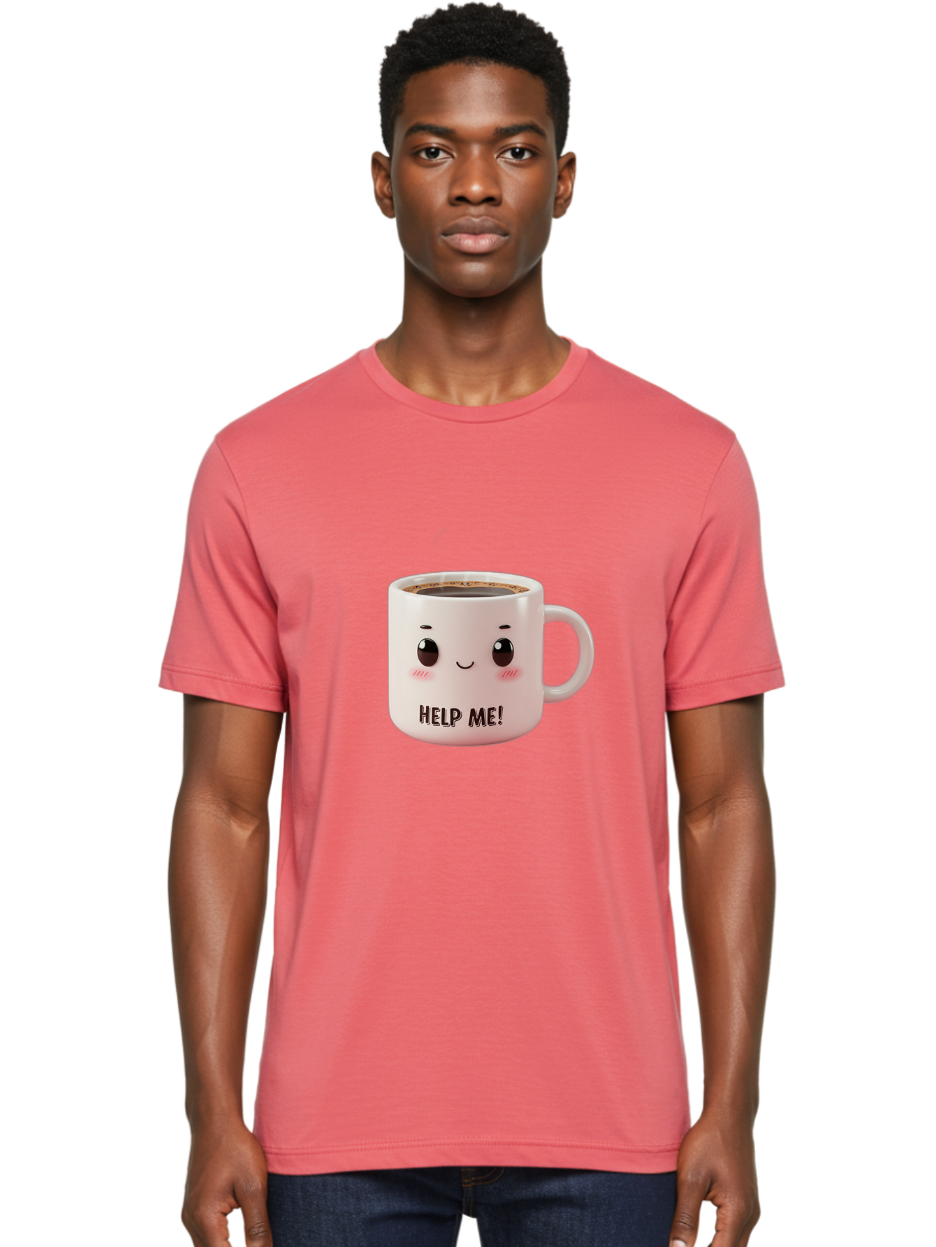 Help-Me-10 Men'S Graphic Tee, 100% Cotton, Comfortable Casual Summer Wear, Machine Washable, Cute Coffee Mug, Funny Design, Cartoon Eyes, Help Me Text, Coffee Culture, Humorous Meme, Relatable Humor, Coffee Lover Gift, Quirky Design Bac036 20
