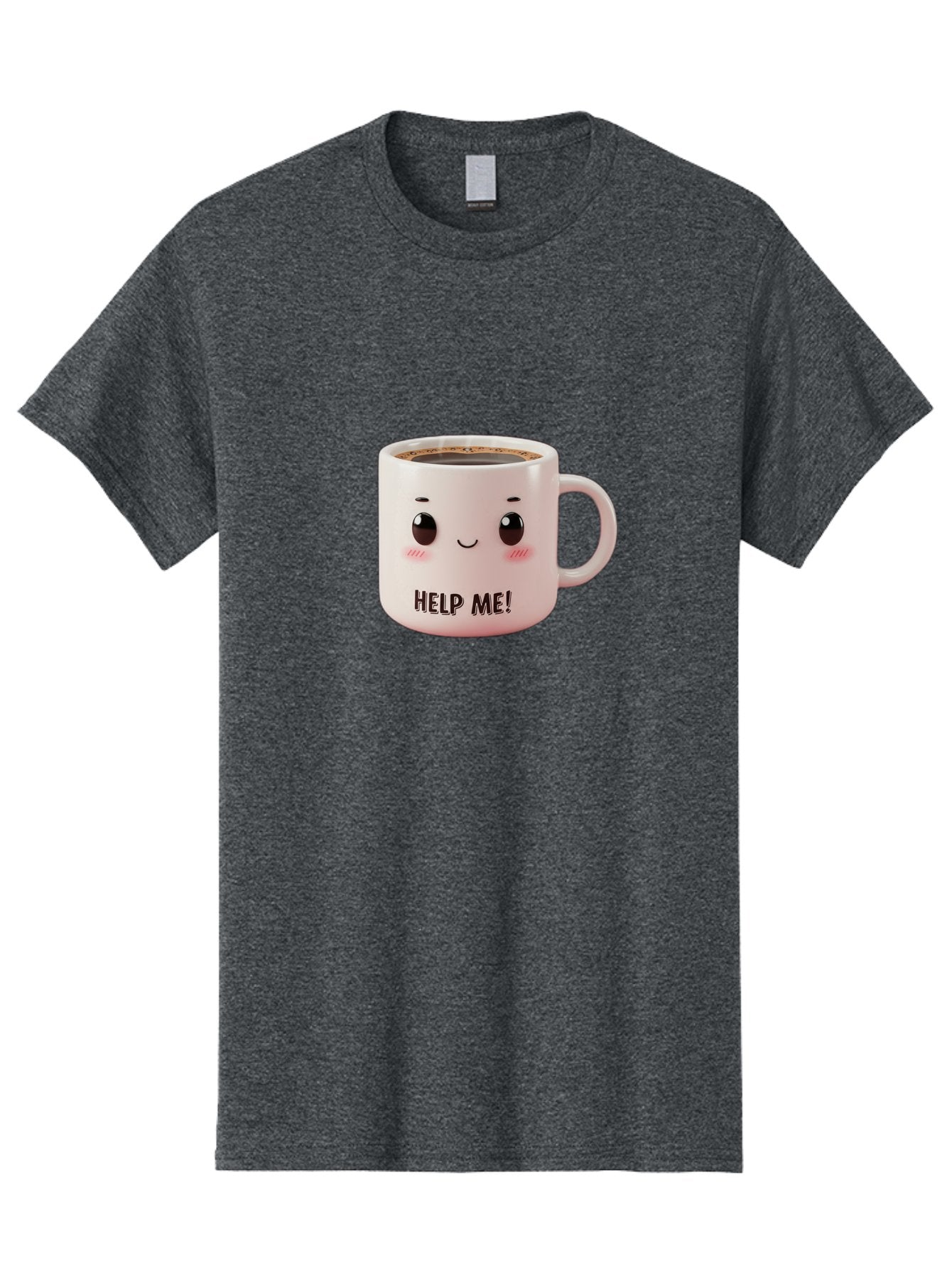 Help-Me-10 Men'S Graphic Tee, 100% Cotton, Comfortable Casual Summer Wear, Machine Washable, Cute Coffee Mug, Funny Design, Cartoon Eyes, Help Me Text, Coffee Culture, Humorous Meme, Relatable Humor, Coffee Lover Gift, Quirky Design Bac036 6