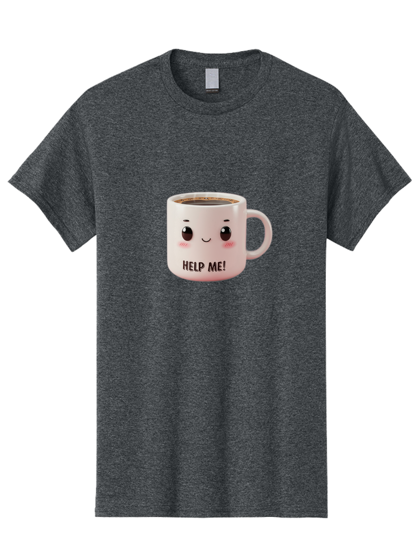 Help-Me-10 Men'S Graphic Tee, 100% Cotton, Comfortable Casual Summer Wear, Machine Washable, Cute Coffee Mug, Funny Design, Cartoon Eyes, Help Me Text, Coffee Culture, Humorous Meme, Relatable Humor, Coffee Lover Gift, Quirky Design Bac036 7