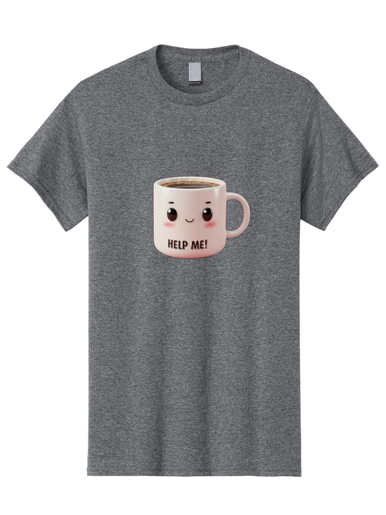 Help-Me-10 Men'S Graphic Tee, 100% Cotton, Comfortable Casual Summer Wear, Machine Washable, Cute Coffee Mug, Funny Design, Cartoon Eyes, Help Me Text, Coffee Culture, Humorous Meme, Relatable Humor, Coffee Lover Gift, Quirky Design Bac036 15
