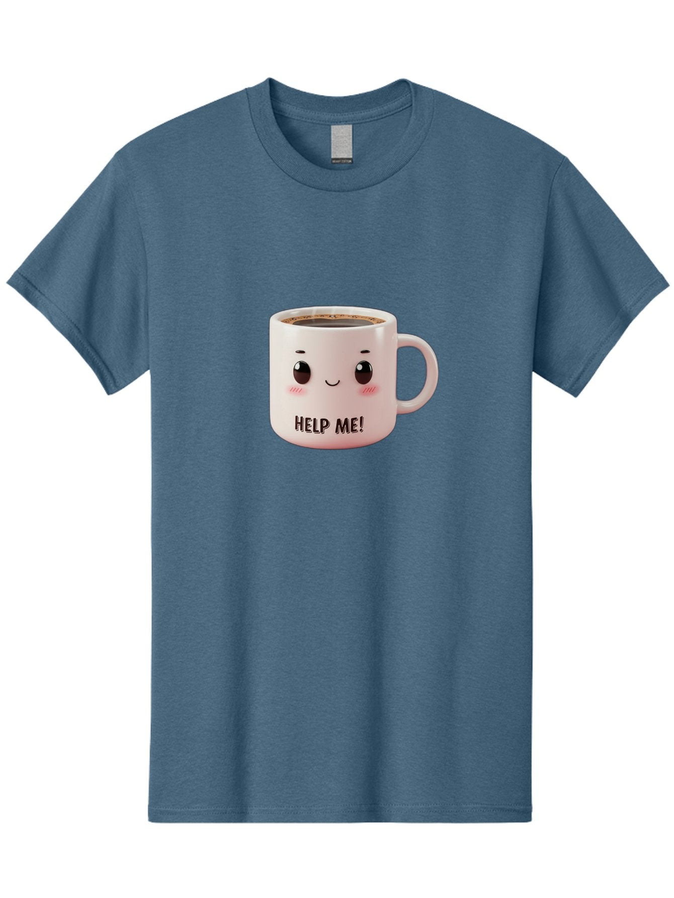 Help-Me-10 Men'S Graphic Tee, 100% Cotton, Comfortable Casual Summer Wear, Machine Washable, Cute Coffee Mug, Funny Design, Cartoon Eyes, Help Me Text, Coffee Culture, Humorous Meme, Relatable Humor, Coffee Lover Gift, Quirky Design Bac036 11