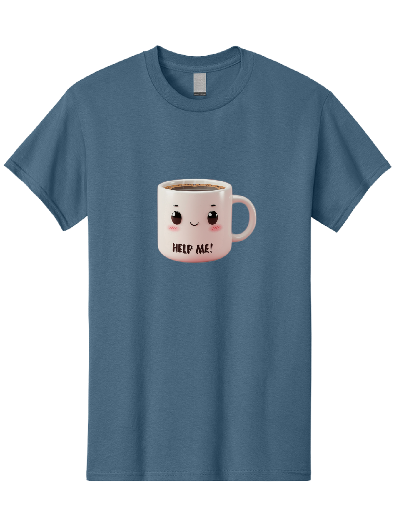 Help-Me-10 Men'S Graphic Tee, 100% Cotton, Comfortable Casual Summer Wear, Machine Washable, Cute Coffee Mug, Funny Design, Cartoon Eyes, Help Me Text, Coffee Culture, Humorous Meme, Relatable Humor, Coffee Lover Gift, Quirky Design Bac036 4