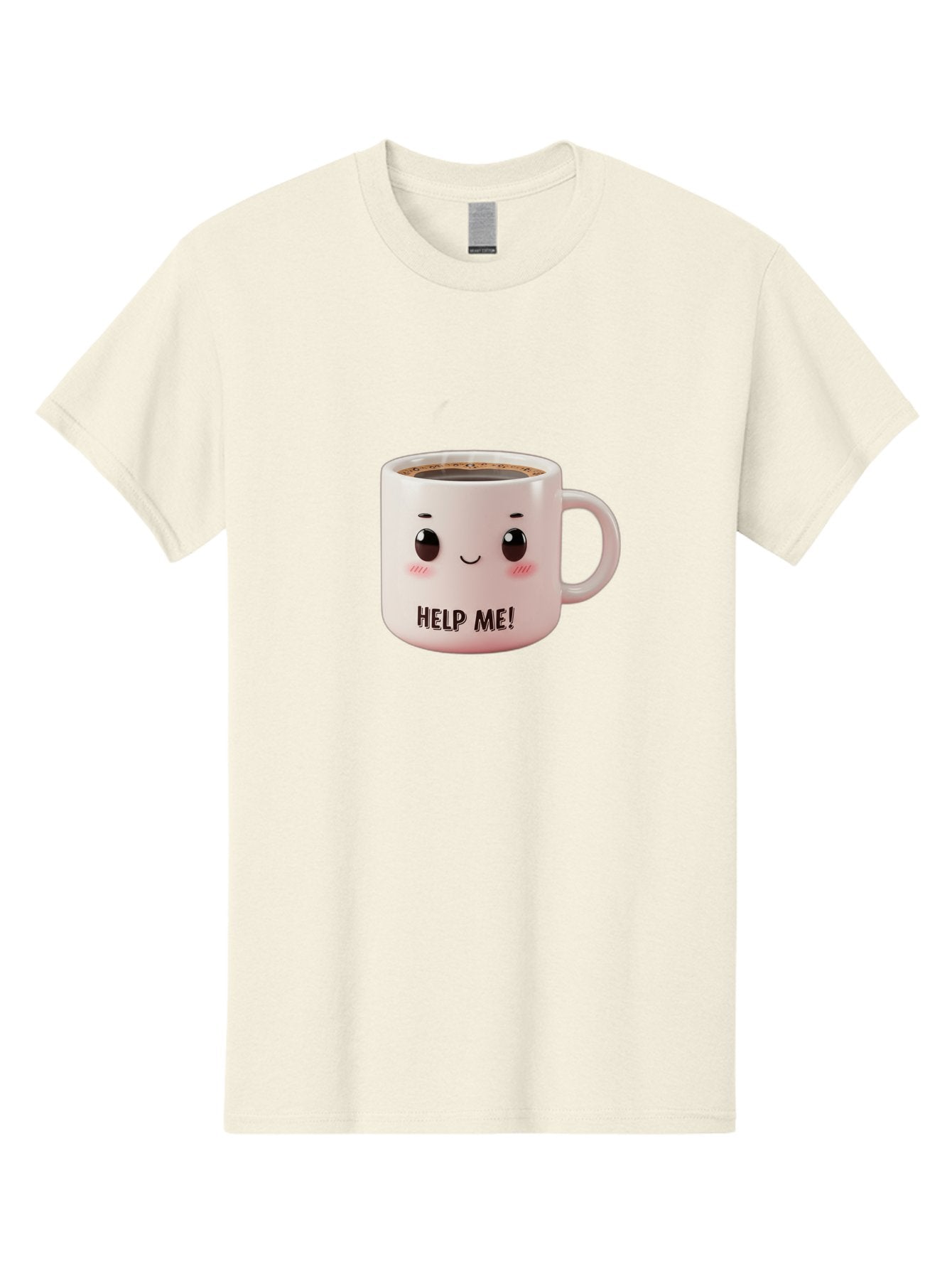 Help-Me-10 Men'S Graphic Tee, 100% Cotton, Comfortable Casual Summer Wear, Machine Washable, Cute Coffee Mug, Funny Design, Cartoon Eyes, Help Me Text, Coffee Culture, Humorous Meme, Relatable Humor, Coffee Lover Gift, Quirky Design Bac036