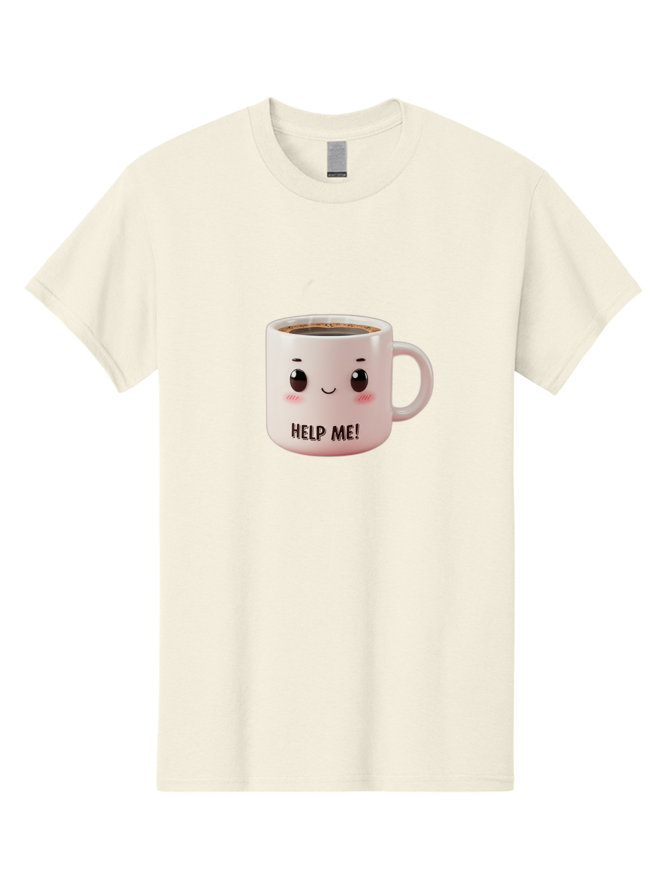 Help-Me-10 Men'S Graphic Tee, 100% Cotton, Comfortable Casual Summer Wear, Machine Washable, Cute Coffee Mug, Funny Design, Cartoon Eyes, Help Me Text, Coffee Culture, Humorous Meme, Relatable Humor, Coffee Lover Gift, Quirky Design Bac036 10