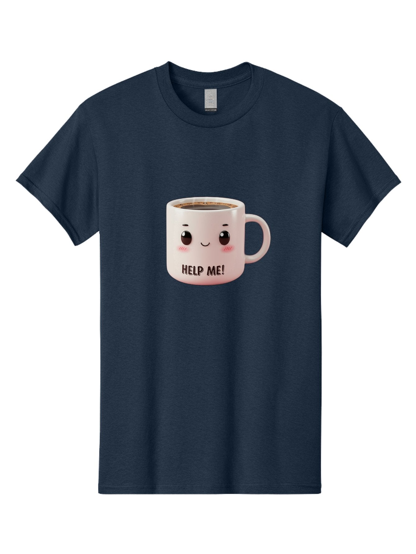 Help-Me-10 Men'S Graphic Tee, 100% Cotton, Comfortable Casual Summer Wear, Machine Washable, Cute Coffee Mug, Funny Design, Cartoon Eyes, Help Me Text, Coffee Culture, Humorous Meme, Relatable Humor, Coffee Lover Gift, Quirky Design Bac036