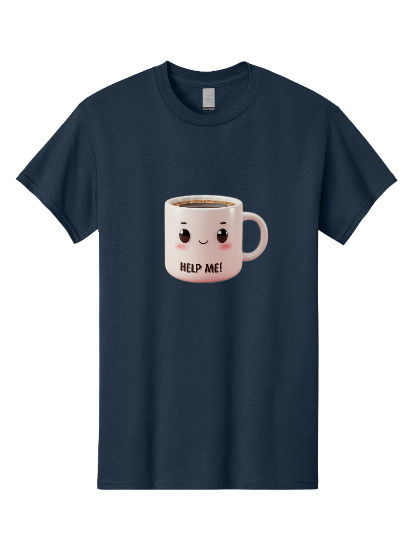 Help-Me-10 Men'S Graphic Tee, 100% Cotton, Comfortable Casual Summer Wear, Machine Washable, Cute Coffee Mug, Funny Design, Cartoon Eyes, Help Me Text, Coffee Culture, Humorous Meme, Relatable Humor, Coffee Lover Gift, Quirky Design Bac036 11