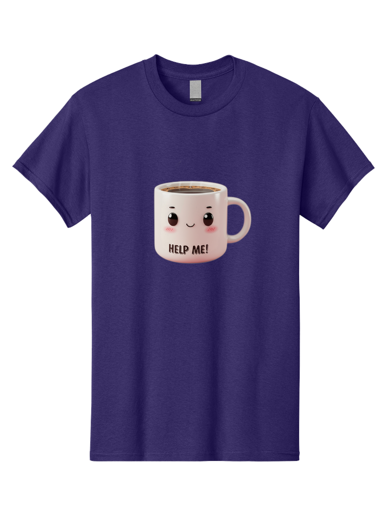 Help-Me-10 Men'S Graphic Tee, 100% Cotton, Comfortable Casual Summer Wear, Machine Washable, Cute Coffee Mug, Funny Design, Cartoon Eyes, Help Me Text, Coffee Culture, Humorous Meme, Relatable Humor, Coffee Lover Gift, Quirky Design Bac036 14