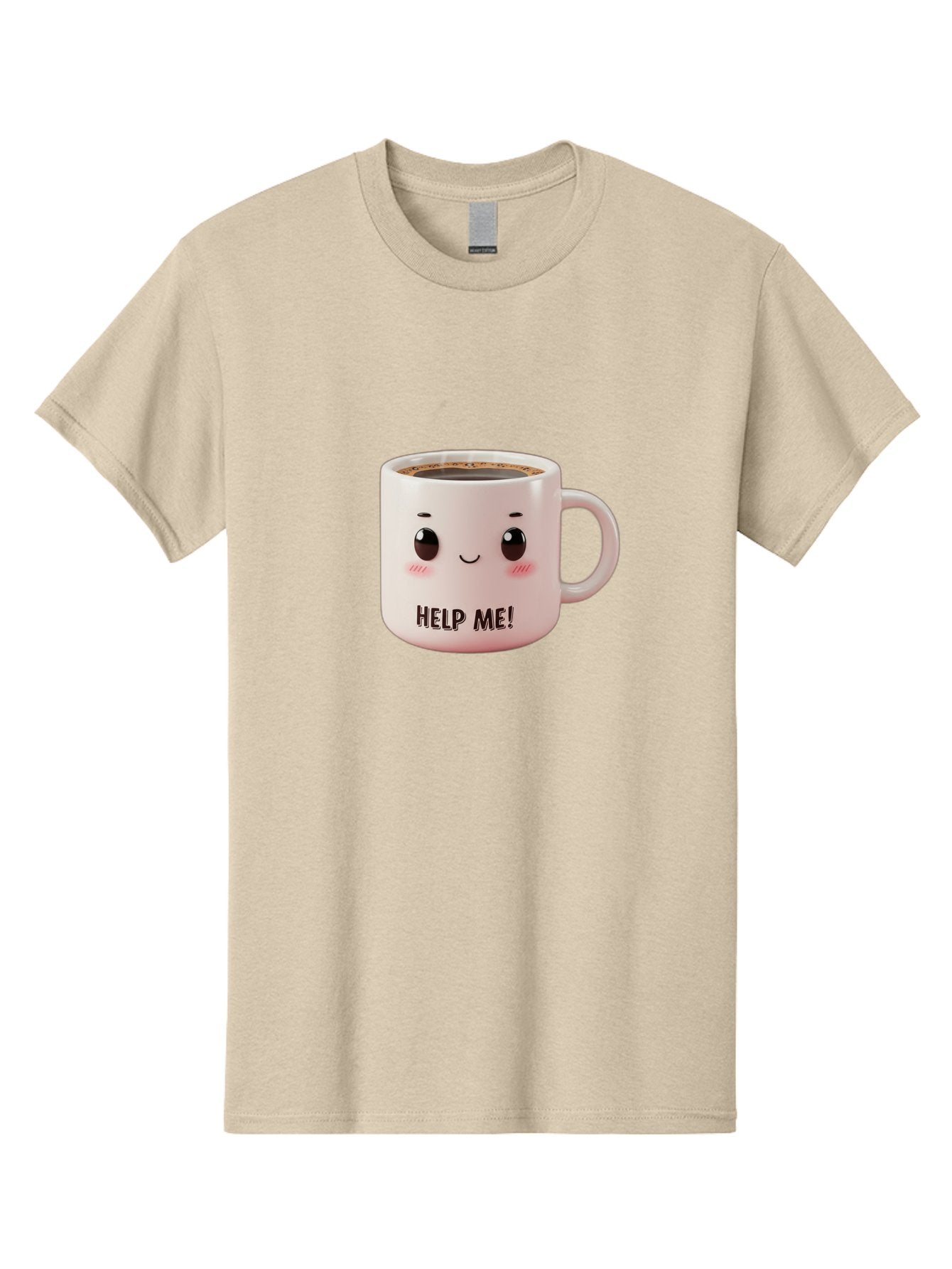 Help-Me-10 Men'S Graphic Tee, 100% Cotton, Comfortable Casual Summer Wear, Machine Washable, Cute Coffee Mug, Funny Design, Cartoon Eyes, Help Me Text, Coffee Culture, Humorous Meme, Relatable Humor, Coffee Lover Gift, Quirky Design Bac036 7