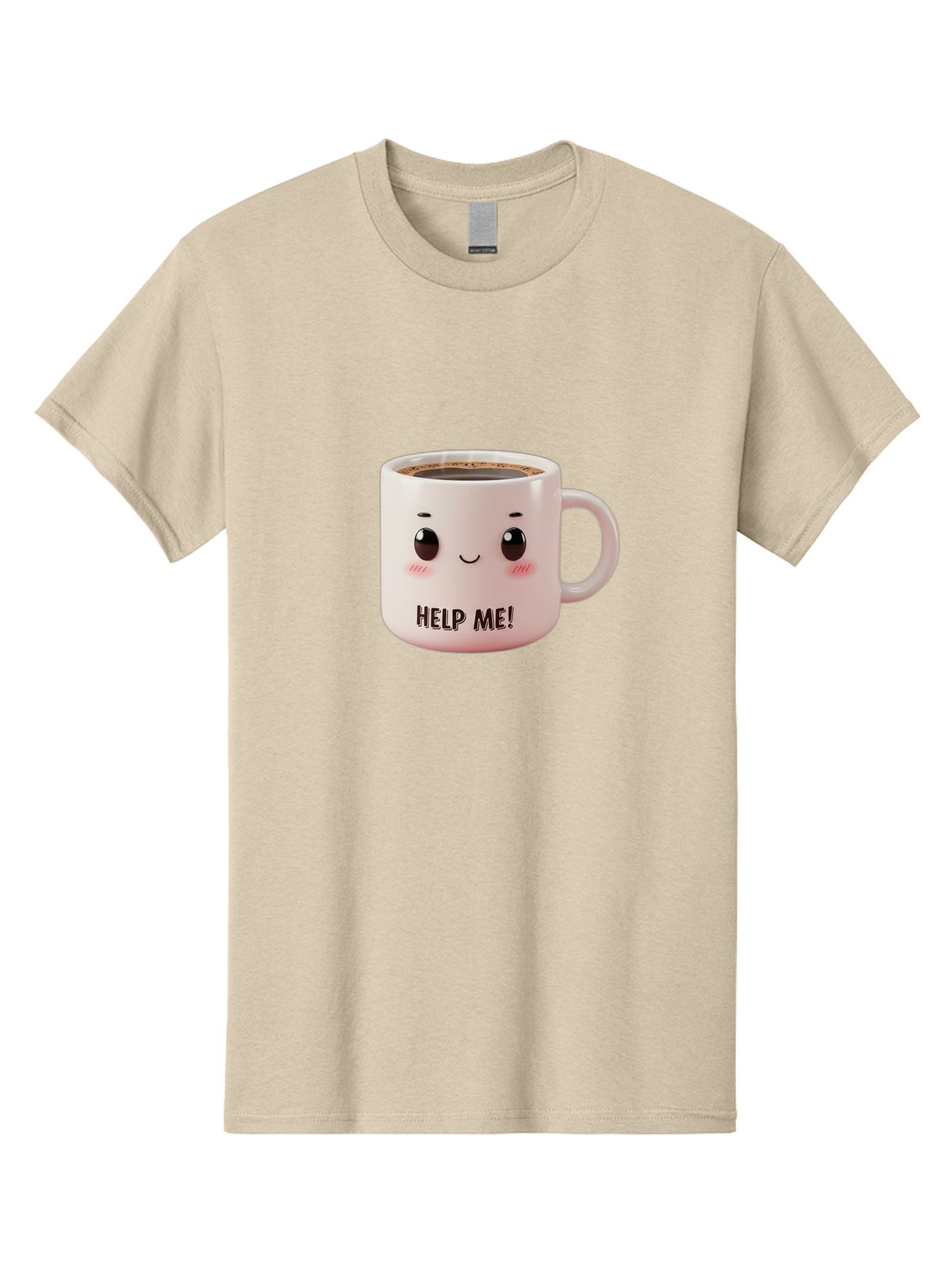 Help-Me-10 Men'S Graphic Tee, 100% Cotton, Comfortable Casual Summer Wear, Machine Washable, Cute Coffee Mug, Funny Design, Cartoon Eyes, Help Me Text, Coffee Culture, Humorous Meme, Relatable Humor, Coffee Lover Gift, Quirky Design Bac036 13