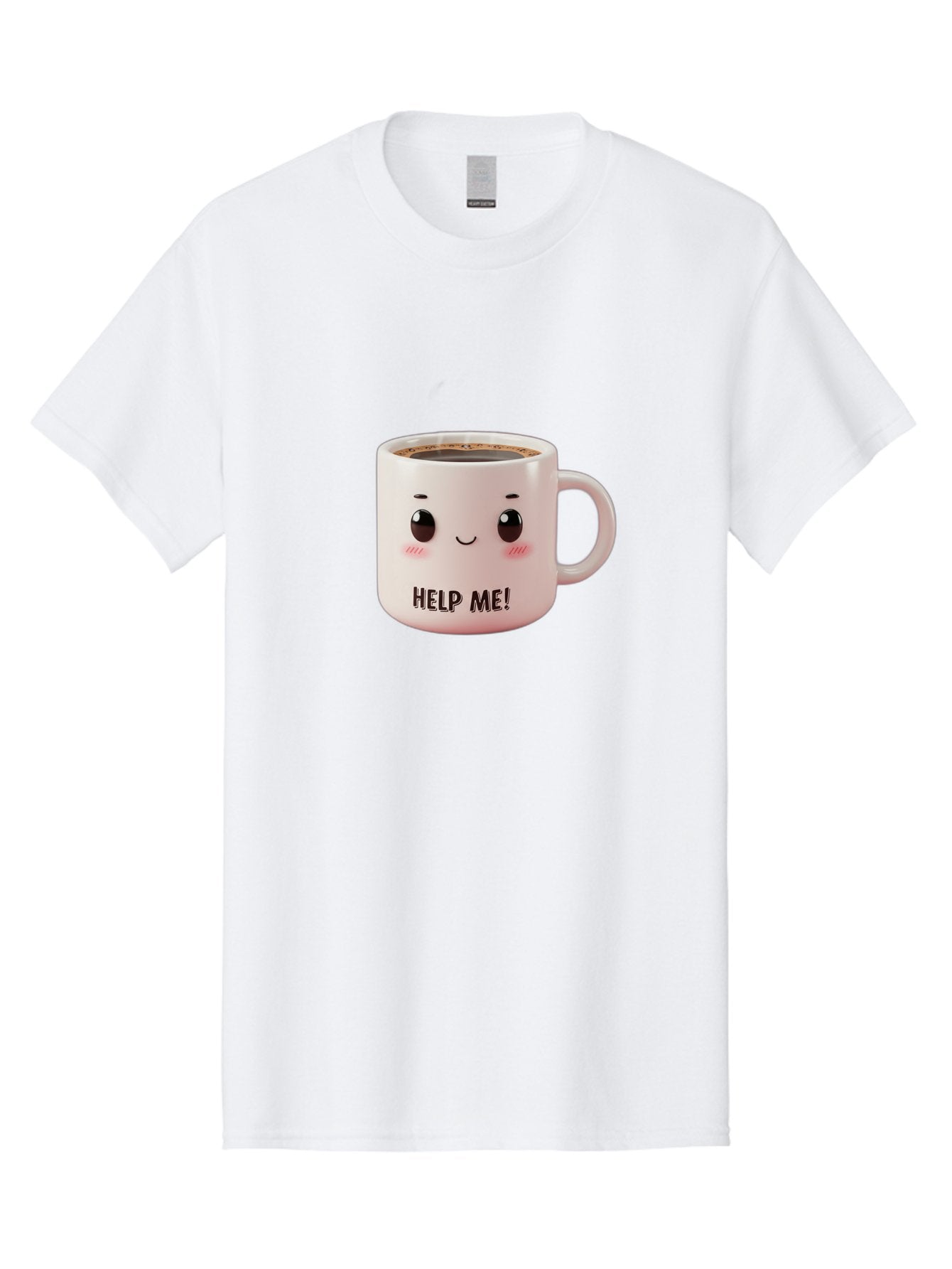 Help-Me-10 Men'S Graphic Tee, 100% Cotton, Comfortable Casual Summer Wear, Machine Washable, Cute Coffee Mug, Funny Design, Cartoon Eyes, Help Me Text, Coffee Culture, Humorous Meme, Relatable Humor, Coffee Lover Gift, Quirky Design Bac036 3