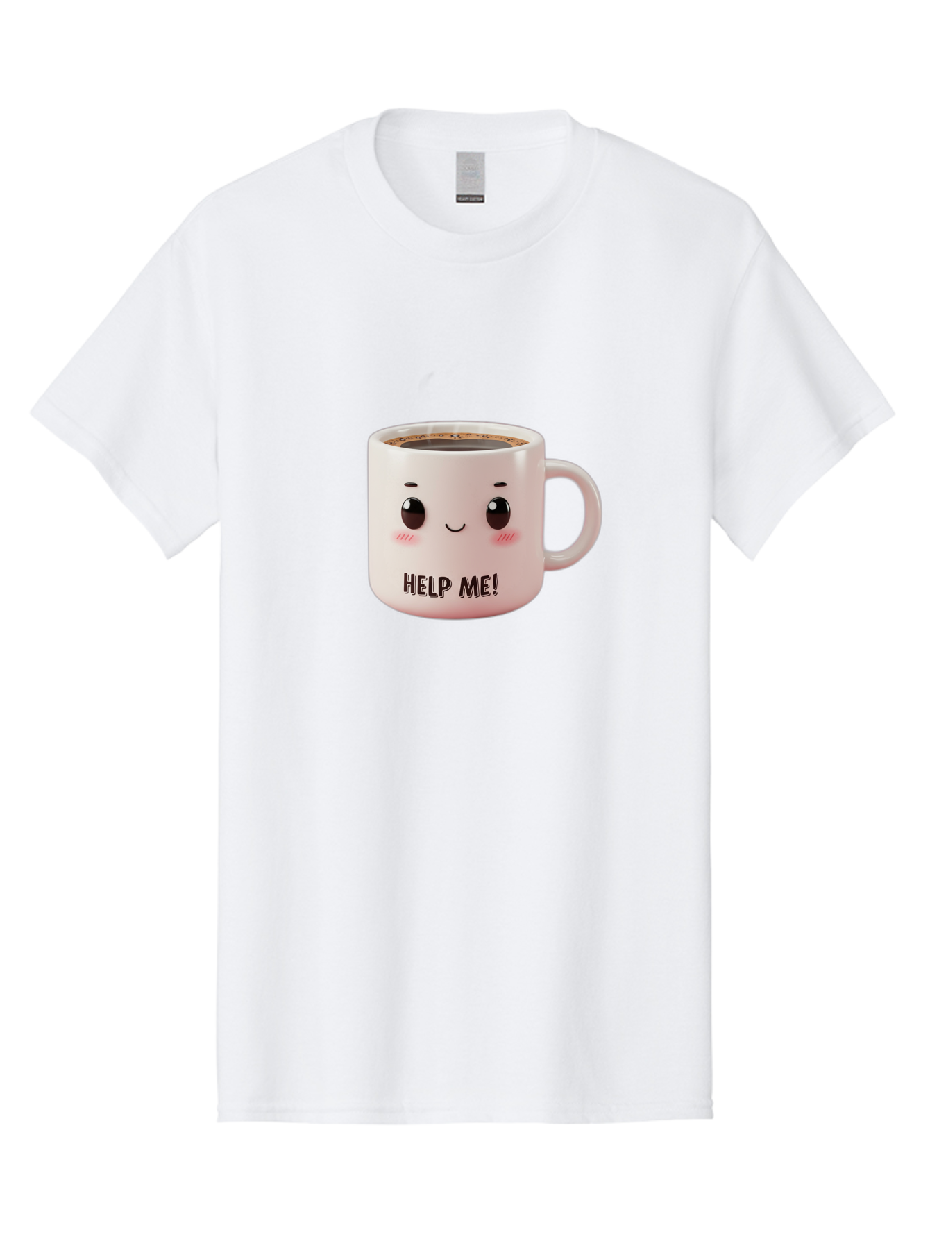 Help-Me-10 Men'S Graphic Tee, 100% Cotton, Comfortable Casual Summer Wear, Machine Washable, Cute Coffee Mug, Funny Design, Cartoon Eyes, Help Me Text, Coffee Culture, Humorous Meme, Relatable Humor, Coffee Lover Gift, Quirky Design Bac036 9