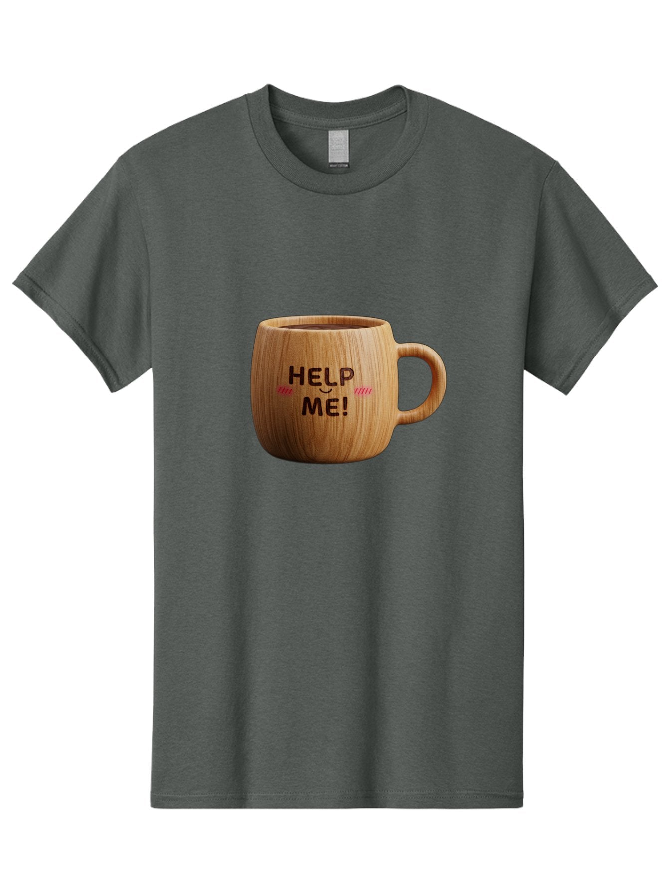 Help-Me-11 Men'S Graphic Tee, 100% Cotton, Comfortable Casual Summer Wear, Machine Washable, Wooden Coffee Mug, Text Design, Humorous Phrase, Funny Quote, Help Me, Quirky Decor, Novelty Gift, Unique Coffee Cup, Whimsical Illustration Bac037