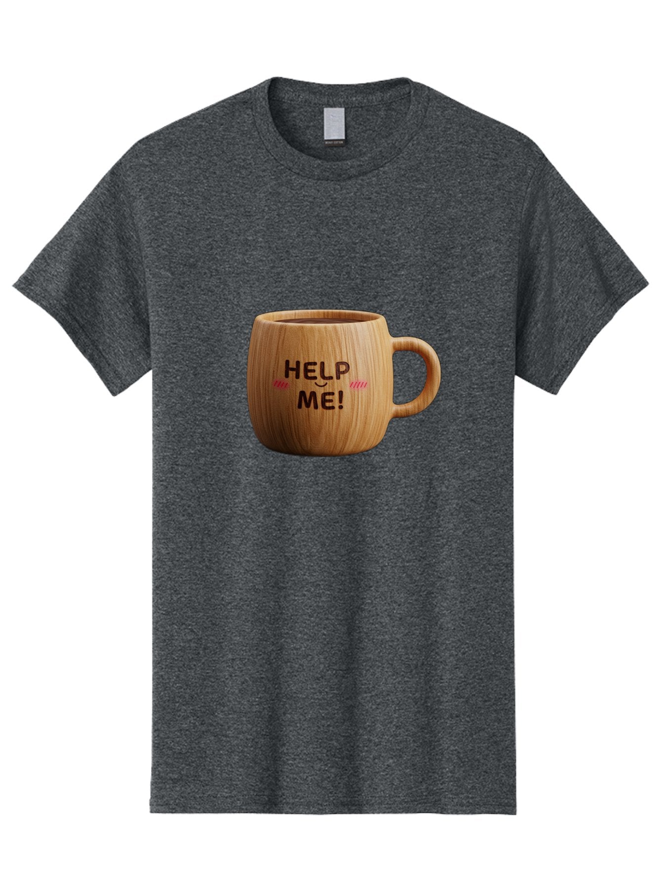 Help-Me-11 Men'S Graphic Tee, 100% Cotton, Comfortable Casual Summer Wear, Machine Washable, Wooden Coffee Mug, Text Design, Humorous Phrase, Funny Quote, Help Me, Quirky Decor, Novelty Gift, Unique Coffee Cup, Whimsical Illustration Bac037 3