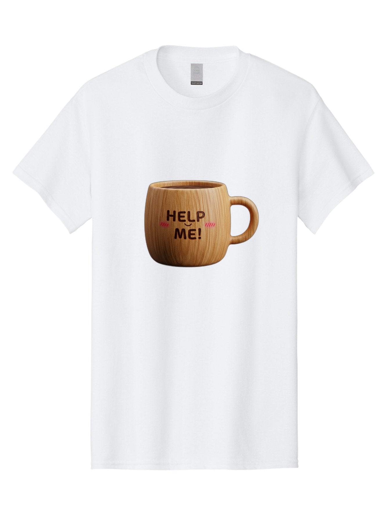 Help-Me-11 Men'S Graphic Tee, 100% Cotton, Comfortable Casual Summer Wear, Machine Washable, Wooden Coffee Mug, Text Design, Humorous Phrase, Funny Quote, Help Me, Quirky Decor, Novelty Gift, Unique Coffee Cup, Whimsical Illustration Bac037