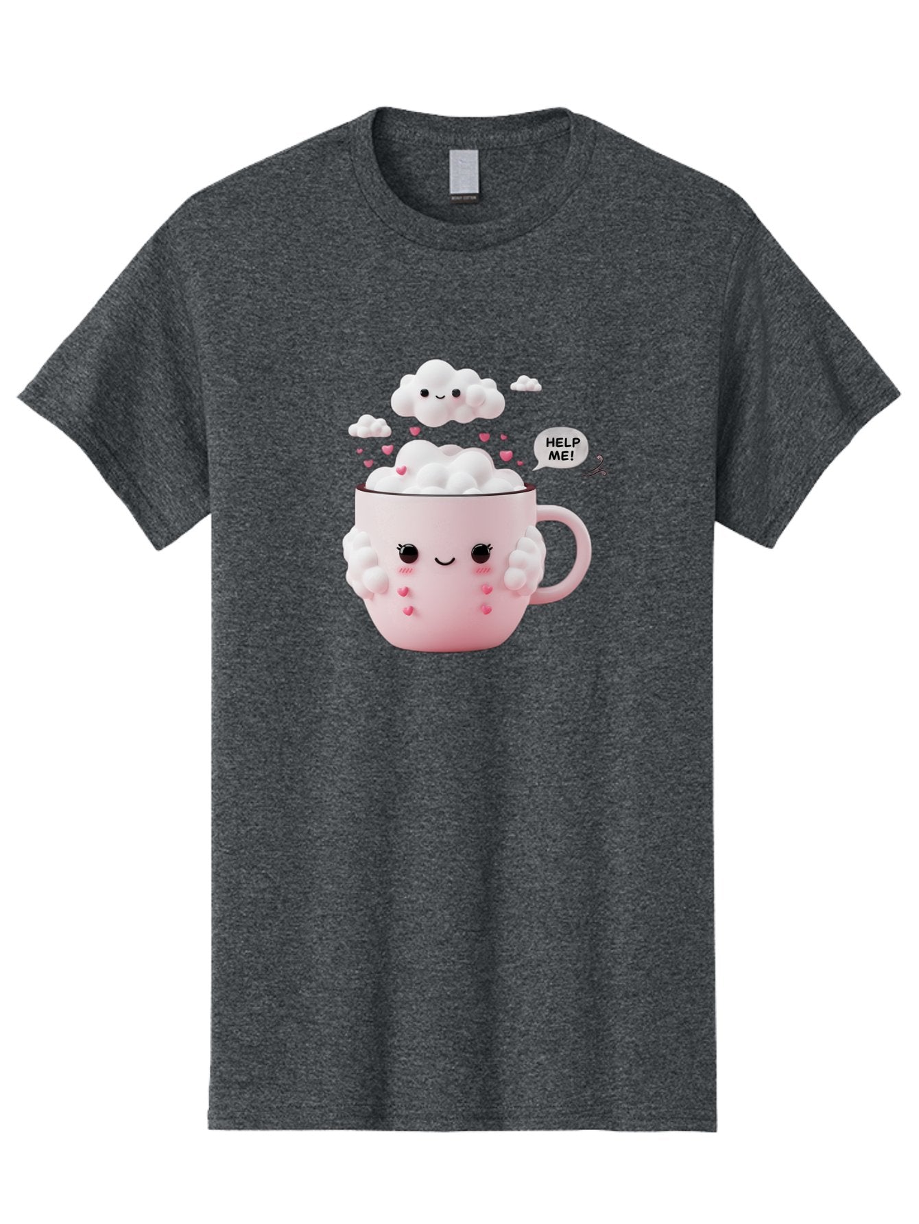 Help-Me-12 Men'S Graphic Tee, 100% Cotton, Comfortable Casual Summer Wear, Machine Washable, Cute Coffee Mug, Cartoon Character, Coffee Foam, Pink Hearts, Smiling Face, Speech Bubble, Help Me, Coffee Lover, Funny Illustration, Kawaii Art, Bac038 10