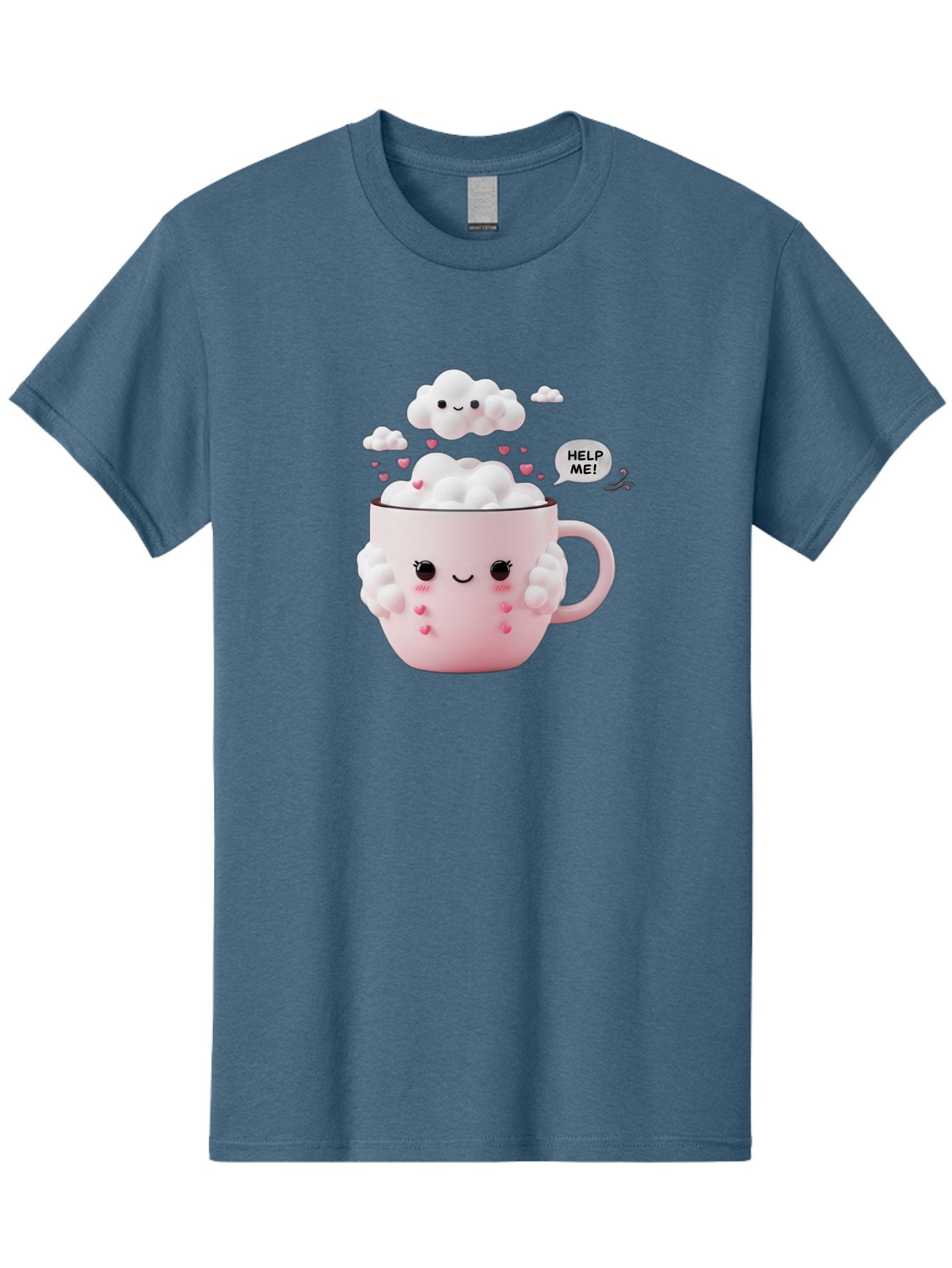 Help-Me-12 Men'S Graphic Tee, 100% Cotton, Comfortable Casual Summer Wear, Machine Washable, Cute Coffee Mug, Cartoon Character, Coffee Foam, Pink Hearts, Smiling Face, Speech Bubble, Help Me, Coffee Lover, Funny Illustration, Kawaii Art, Bac038 8