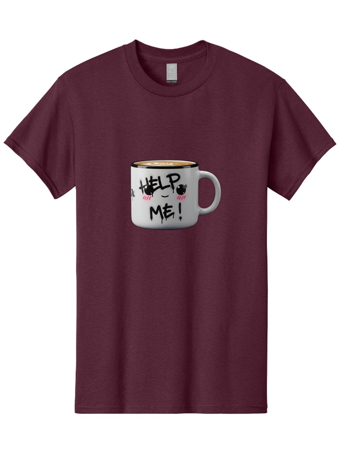 Help-Me-14 Men'S Graphic Tee, 100% Cotton, Comfortable Casual Summer Wear, Machine Washable, Coffee Mug, Black Rim, White Ceramic, Help Me! Text, Cartoon Face, Smiley Face, Coffee Drink, Coffee Culture, Quirky Design, Humorous Mug, Bac040 9
