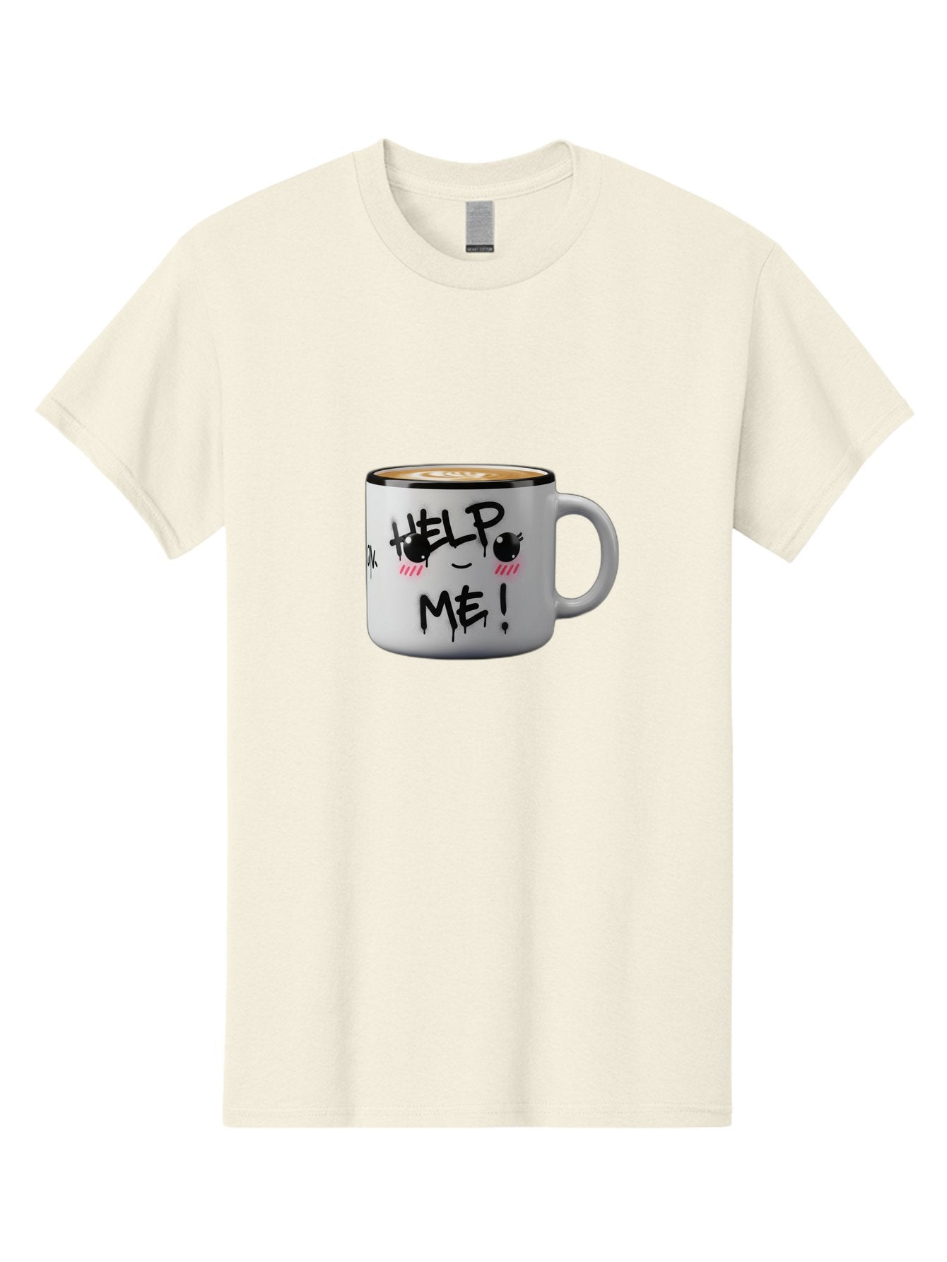 Help-Me-14 Men'S Graphic Tee, 100% Cotton, Comfortable Casual Summer Wear, Machine Washable, Coffee Mug, Black Rim, White Ceramic, Help Me! Text, Cartoon Face, Smiley Face, Coffee Drink, Coffee Culture, Quirky Design, Humorous Mug, Bac040 6