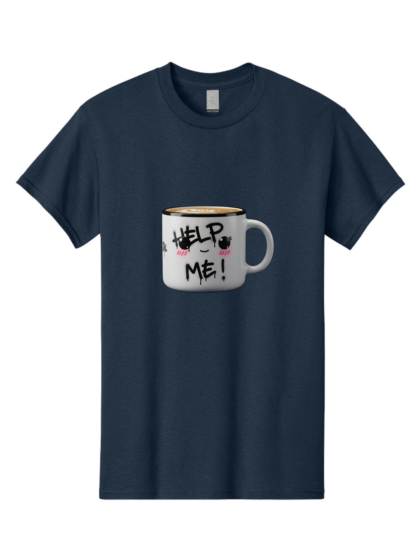 Help-Me-14 Men'S Graphic Tee, 100% Cotton, Comfortable Casual Summer Wear, Machine Washable, Coffee Mug, Black Rim, White Ceramic, Help Me! Text, Cartoon Face, Smiley Face, Coffee Drink, Coffee Culture, Quirky Design, Humorous Mug, Bac040 3
