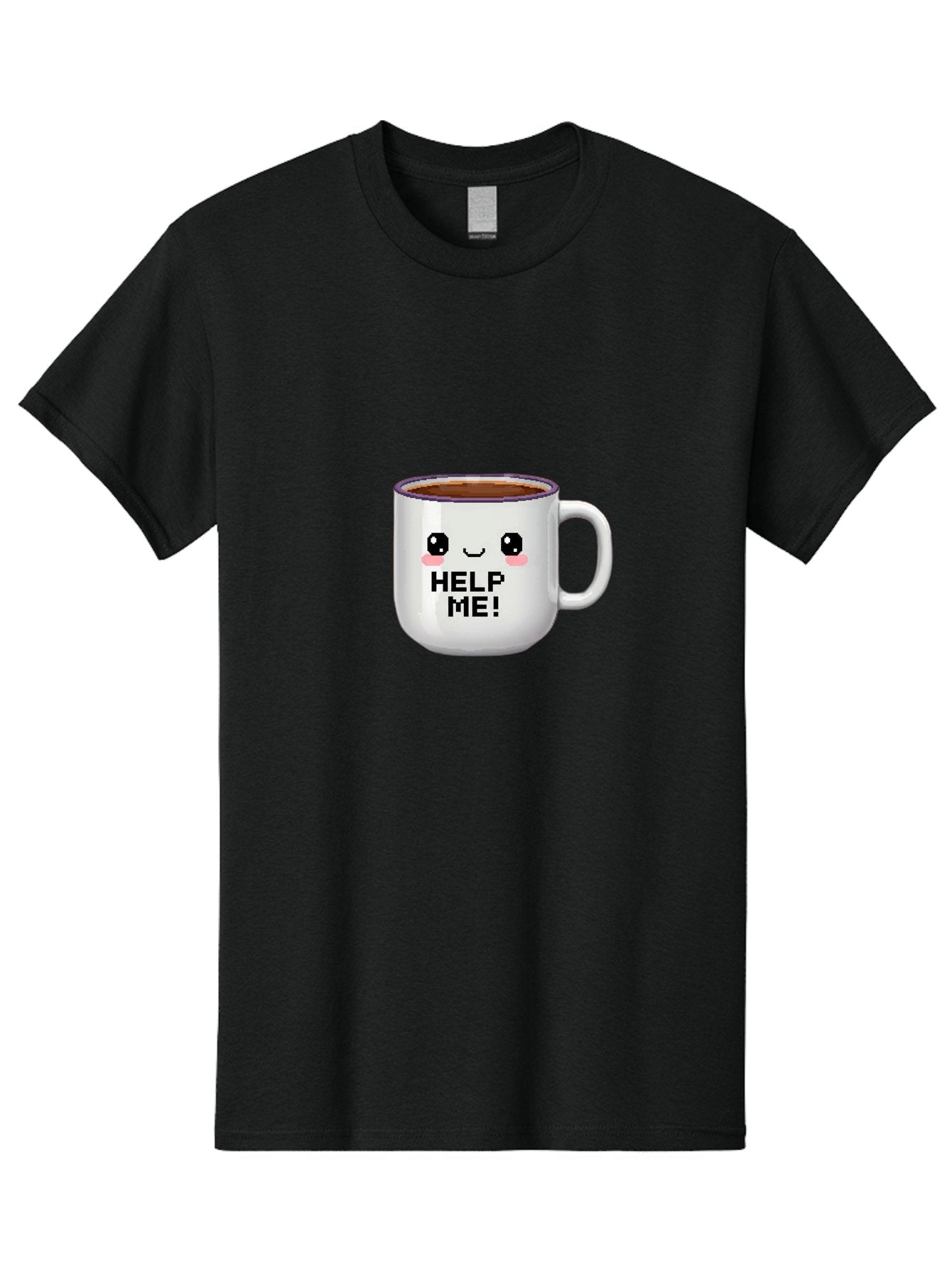 Help-Me-2 Men'S Graphic Tee, 100% Cotton, Comfortable Casual Summer Wear, Machine Washable, Funny Coffee Mug, Cartoon Style, Coffee Cup With Face, Humorous Design, Cute Character, Help Me! Text, Coffee Lover Gift Bac042 3