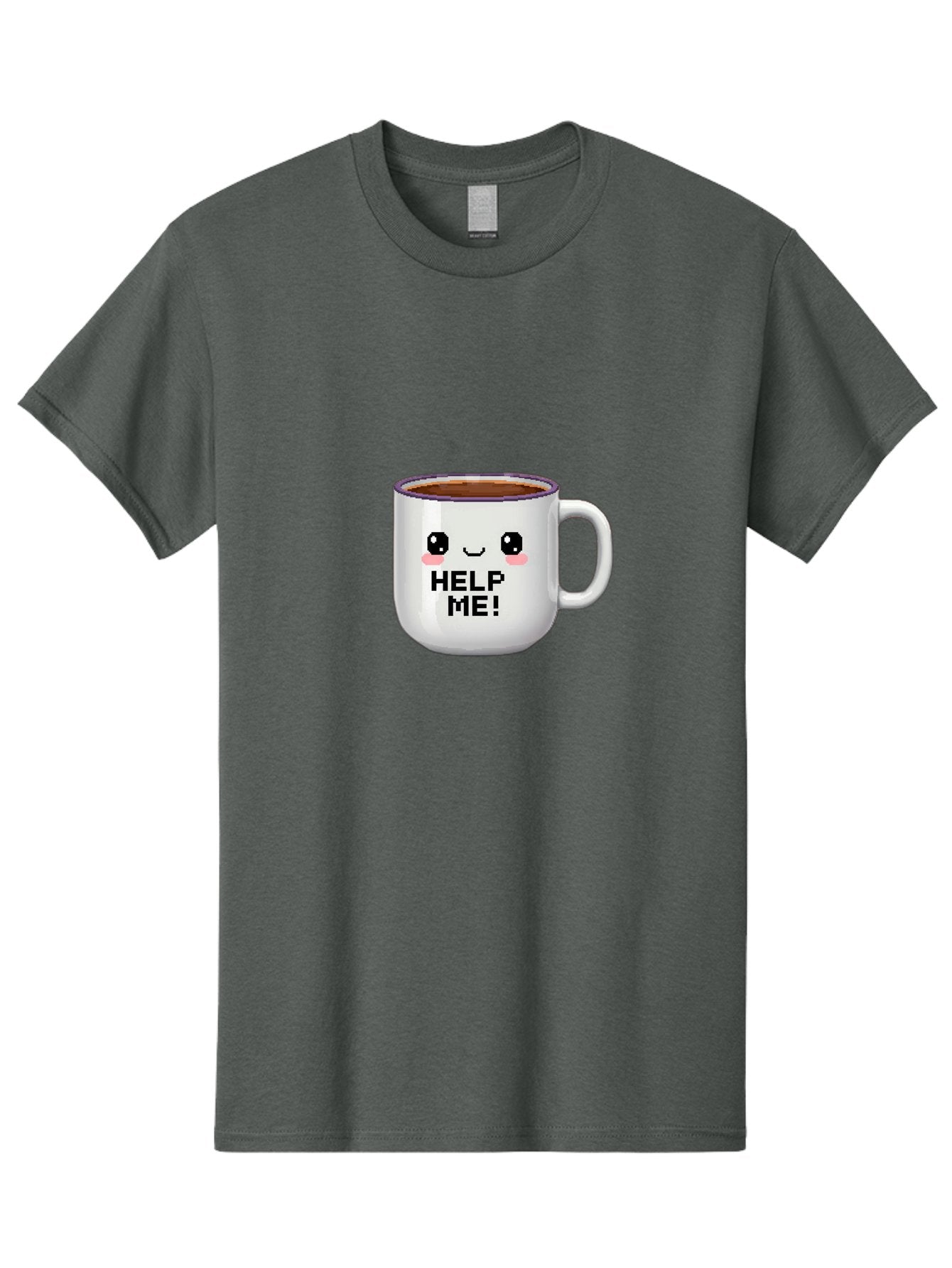 Help-Me-2 Men'S Graphic Tee, 100% Cotton, Comfortable Casual Summer Wear, Machine Washable, Funny Coffee Mug, Cartoon Style, Coffee Cup With Face, Humorous Design, Cute Character, Help Me! Text, Coffee Lover Gift Bac042 8