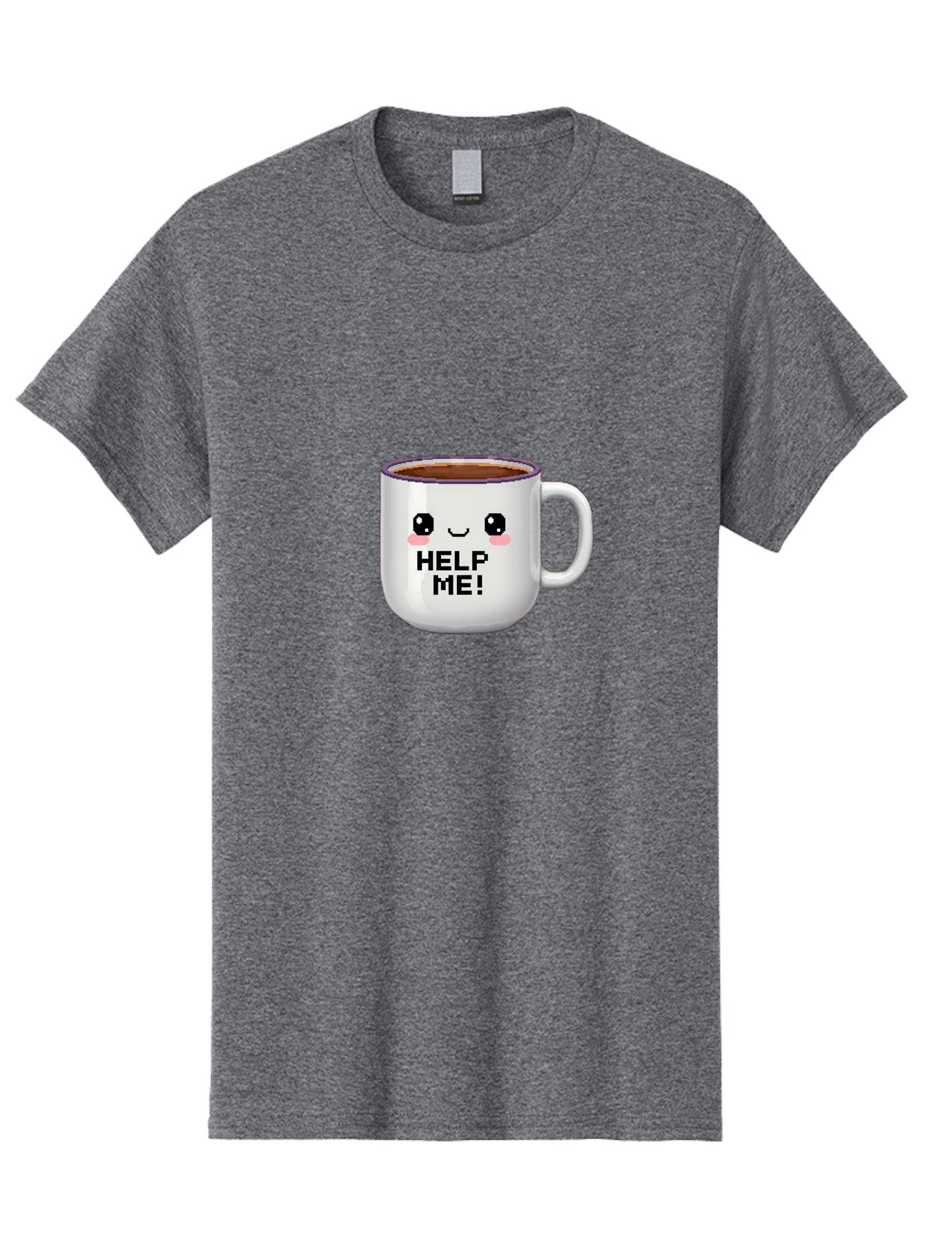 Help-Me-2 Men'S Graphic Tee, 100% Cotton, Comfortable Casual Summer Wear, Machine Washable, Funny Coffee Mug, Cartoon Style, Coffee Cup With Face, Humorous Design, Cute Character, Help Me! Text, Coffee Lover Gift Bac042 5