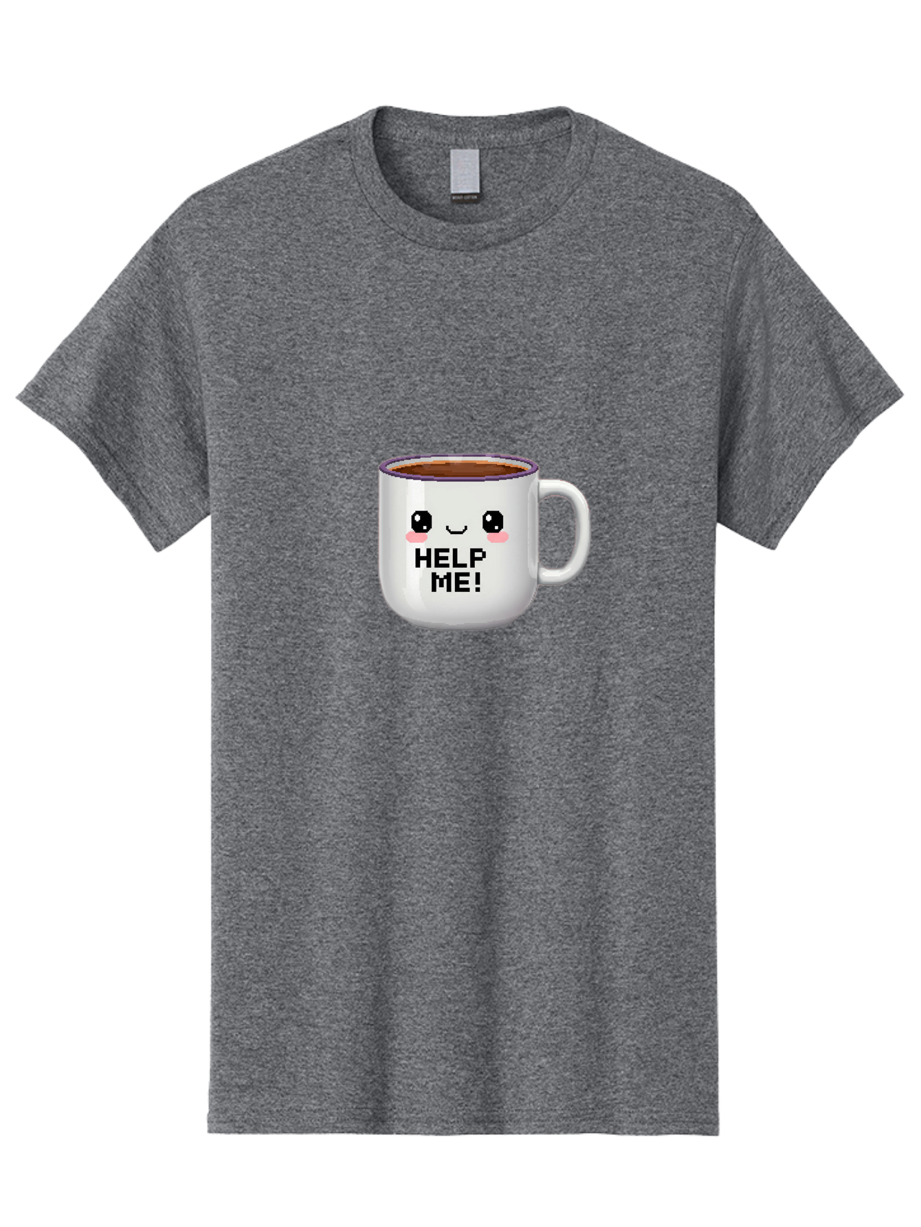 Help-Me-2 Men'S Graphic Tee, 100% Cotton, Comfortable Casual Summer Wear, Machine Washable, Funny Coffee Mug, Cartoon Style, Coffee Cup With Face, Humorous Design, Cute Character, Help Me! Text, Coffee Lover Gift Bac042 8