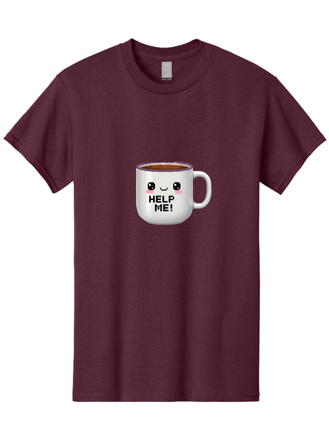 Help-Me-2 Men'S Graphic Tee, 100% Cotton, Comfortable Casual Summer Wear, Machine Washable, Funny Coffee Mug, Cartoon Style, Coffee Cup With Face, Humorous Design, Cute Character, Help Me! Text, Coffee Lover Gift Bac042