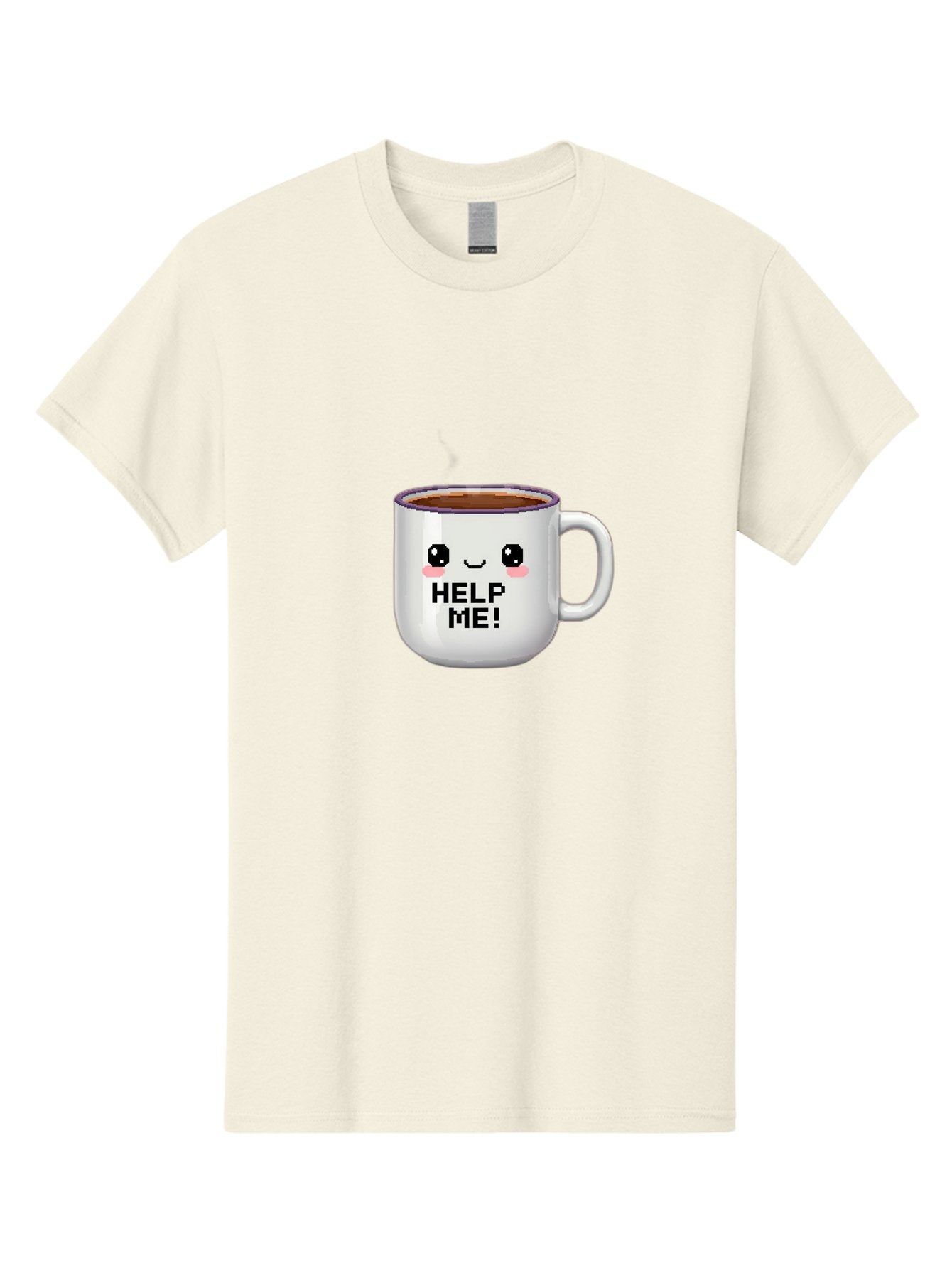 Help-Me-2 Men'S Graphic Tee, 100% Cotton, Comfortable Casual Summer Wear, Machine Washable, Funny Coffee Mug, Cartoon Style, Coffee Cup With Face, Humorous Design, Cute Character, Help Me! Text, Coffee Lover Gift Bac042 11