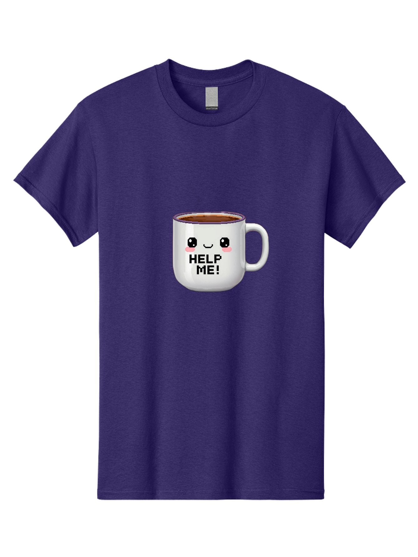 Help-Me-2 Men'S Graphic Tee, 100% Cotton, Comfortable Casual Summer Wear, Machine Washable, Funny Coffee Mug, Cartoon Style, Coffee Cup With Face, Humorous Design, Cute Character, Help Me! Text, Coffee Lover Gift Bac042 15