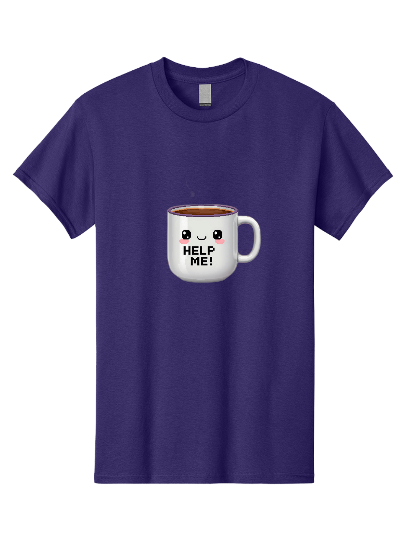 Help-Me-2 Men'S Graphic Tee, 100% Cotton, Comfortable Casual Summer Wear, Machine Washable, Funny Coffee Mug, Cartoon Style, Coffee Cup With Face, Humorous Design, Cute Character, Help Me! Text, Coffee Lover Gift Bac042