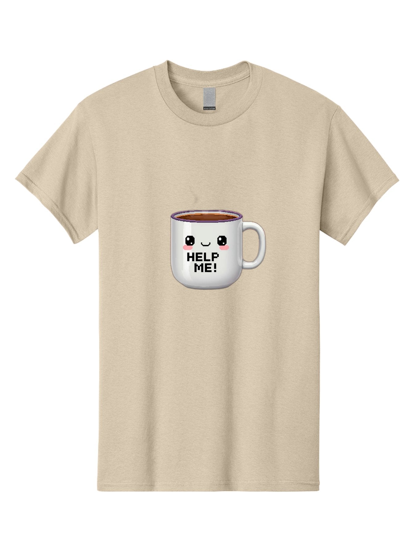 Help-Me-2 Men'S Graphic Tee, 100% Cotton, Comfortable Casual Summer Wear, Machine Washable, Funny Coffee Mug, Cartoon Style, Coffee Cup With Face, Humorous Design, Cute Character, Help Me! Text, Coffee Lover Gift Bac042 6