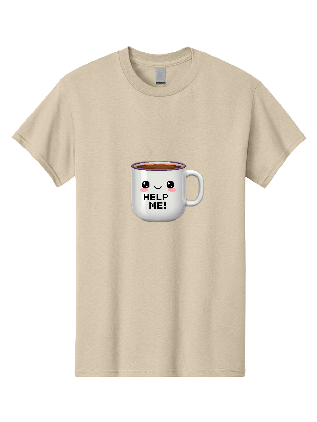 Help-Me-2 Men'S Graphic Tee, 100% Cotton, Comfortable Casual Summer Wear, Machine Washable, Funny Coffee Mug, Cartoon Style, Coffee Cup With Face, Humorous Design, Cute Character, Help Me! Text, Coffee Lover Gift Bac042 7