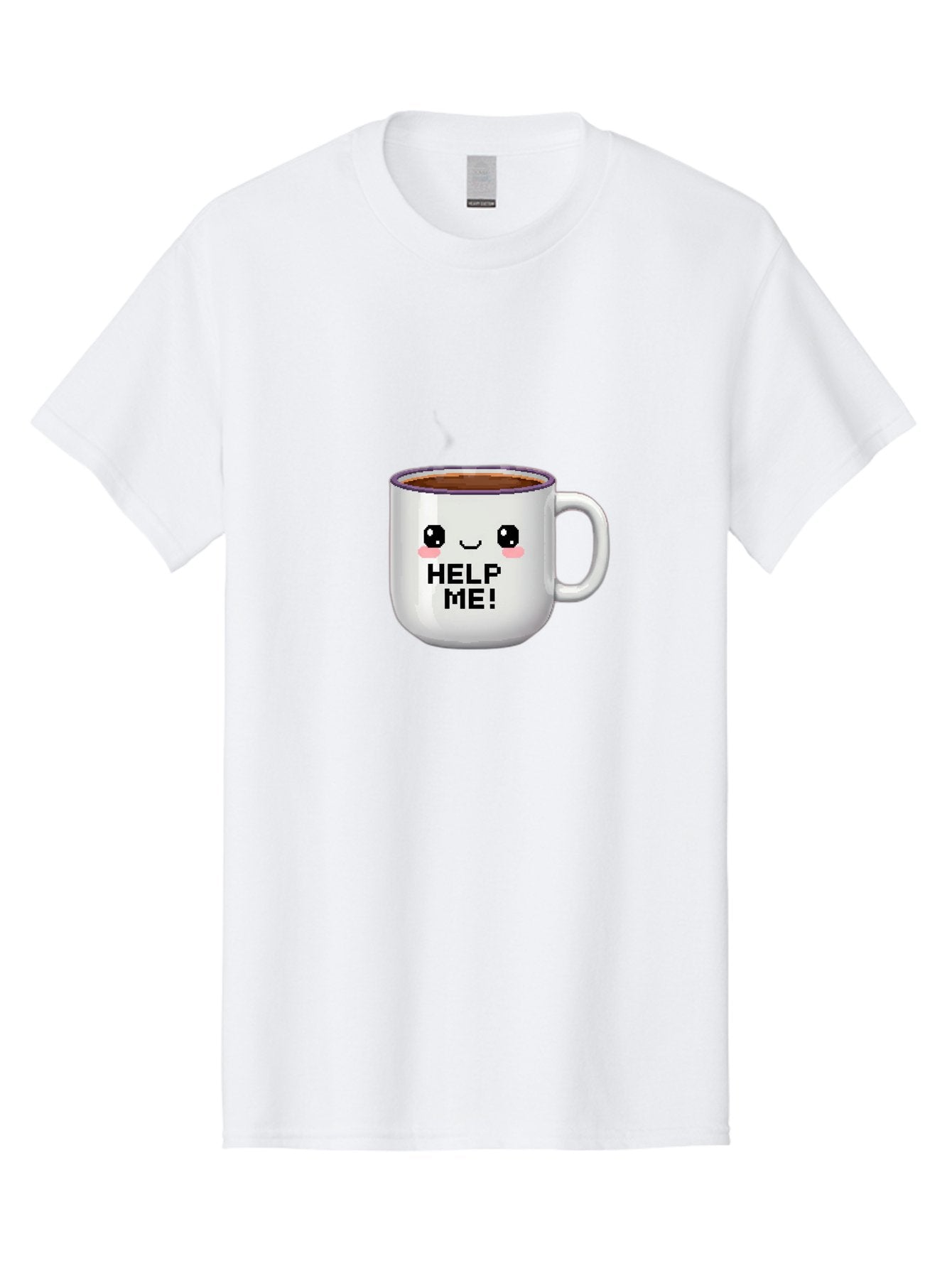 Help-Me-2 Men'S Graphic Tee, 100% Cotton, Comfortable Casual Summer Wear, Machine Washable, Funny Coffee Mug, Cartoon Style, Coffee Cup With Face, Humorous Design, Cute Character, Help Me! Text, Coffee Lover Gift Bac042 10