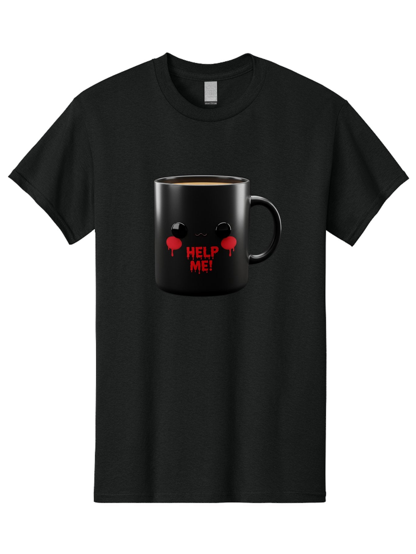 Help-Me-3 Men'S Graphic Tee, 100% Cotton, Comfortable Casual Summer Wear, Machine Washable, Black Coffee Mug, Cartoon Face, Red Tears, Distressed Design, Creepy Humor, Bold Graphics, Funny Mugs, Novelty Coffee Cups, Quirky Gifts, Eerie Decor Bac043 6