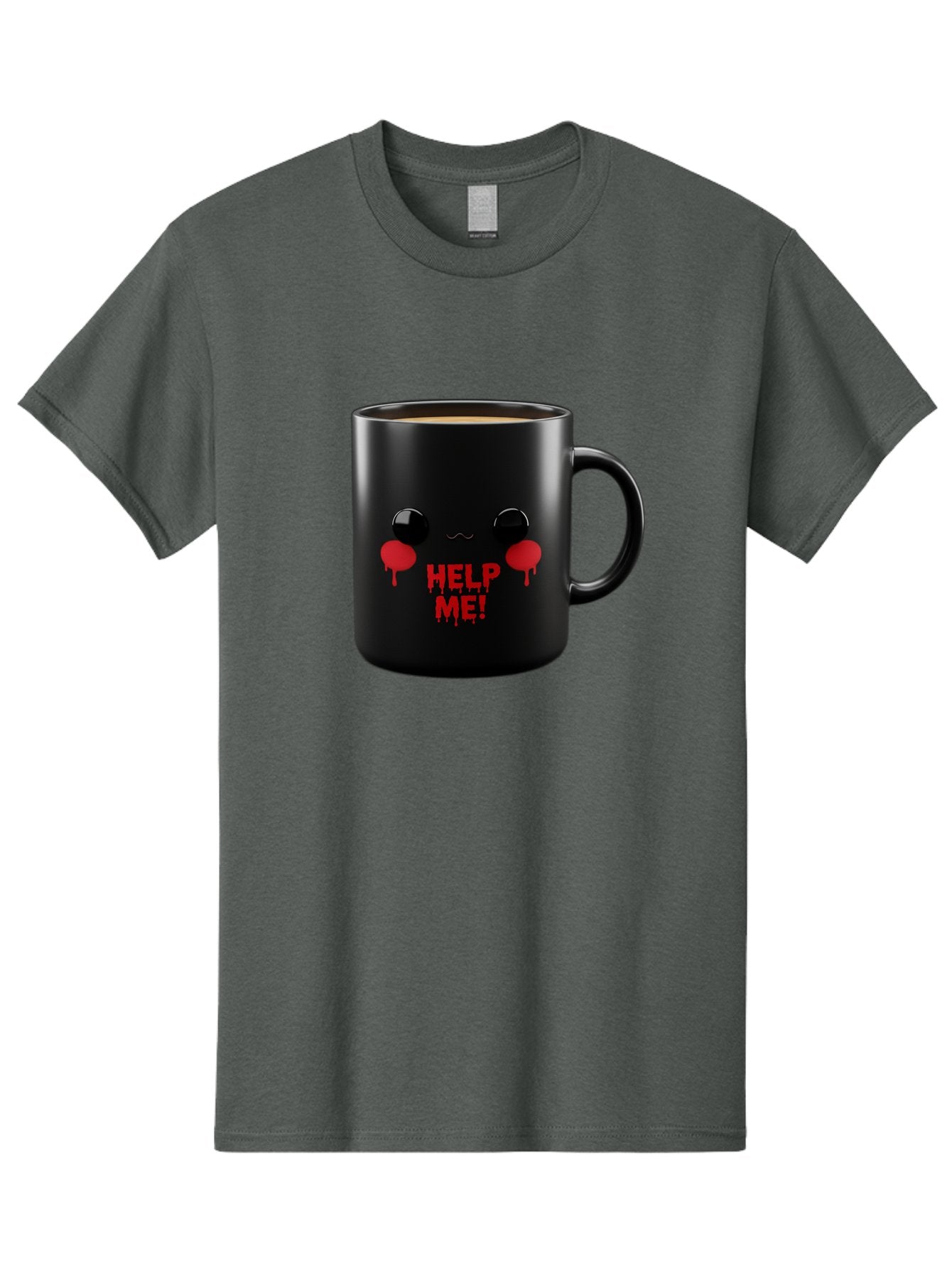 Help-Me-3 Men'S Graphic Tee, 100% Cotton, Comfortable Casual Summer Wear, Machine Washable, Black Coffee Mug, Cartoon Face, Red Tears, Distressed Design, Creepy Humor, Bold Graphics, Funny Mugs, Novelty Coffee Cups, Quirky Gifts, Eerie Decor Bac043 4