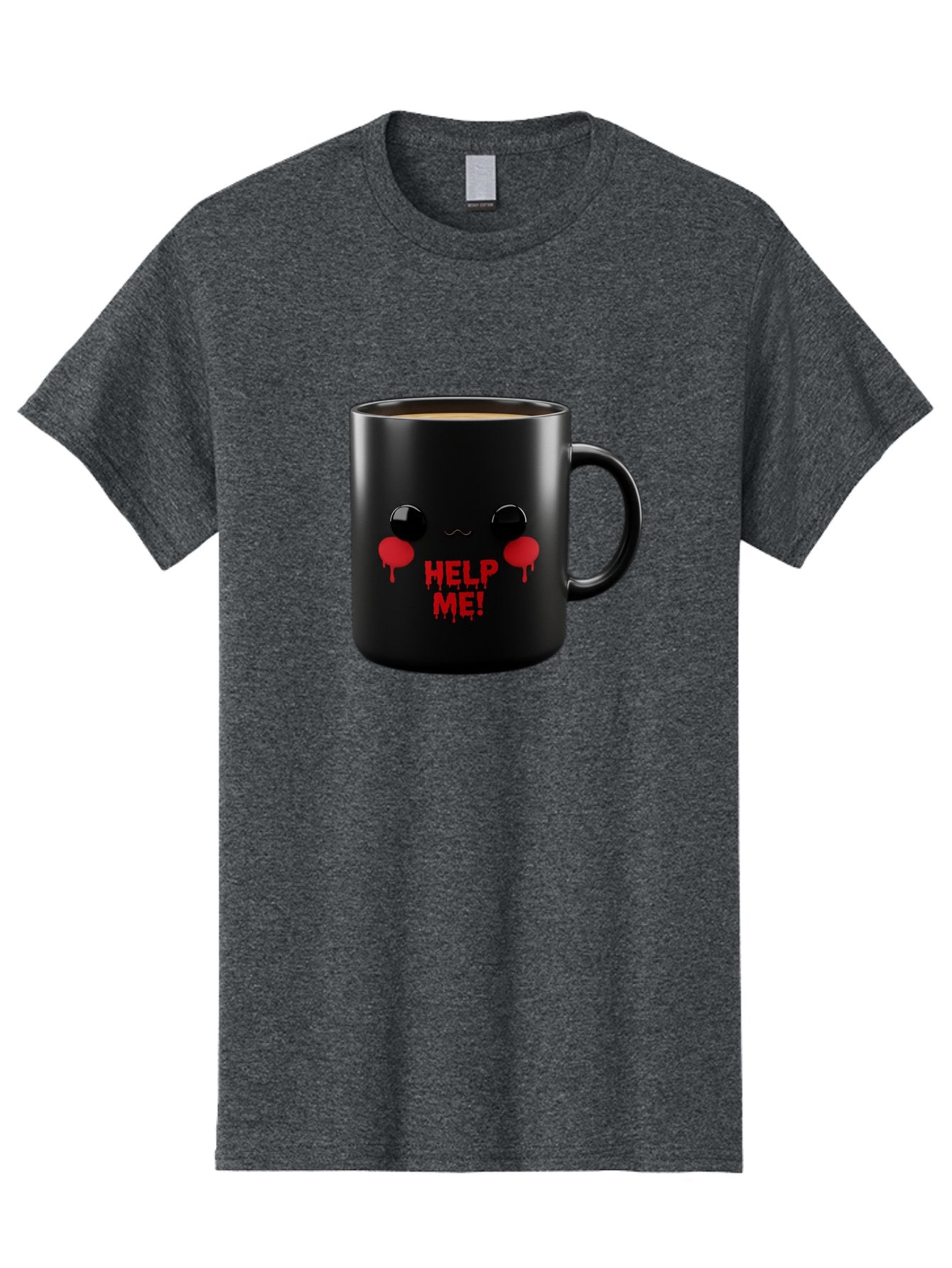Help-Me-3 Men'S Graphic Tee, 100% Cotton, Comfortable Casual Summer Wear, Machine Washable, Black Coffee Mug, Cartoon Face, Red Tears, Distressed Design, Creepy Humor, Bold Graphics, Funny Mugs, Novelty Coffee Cups, Quirky Gifts, Eerie Decor Bac043 7