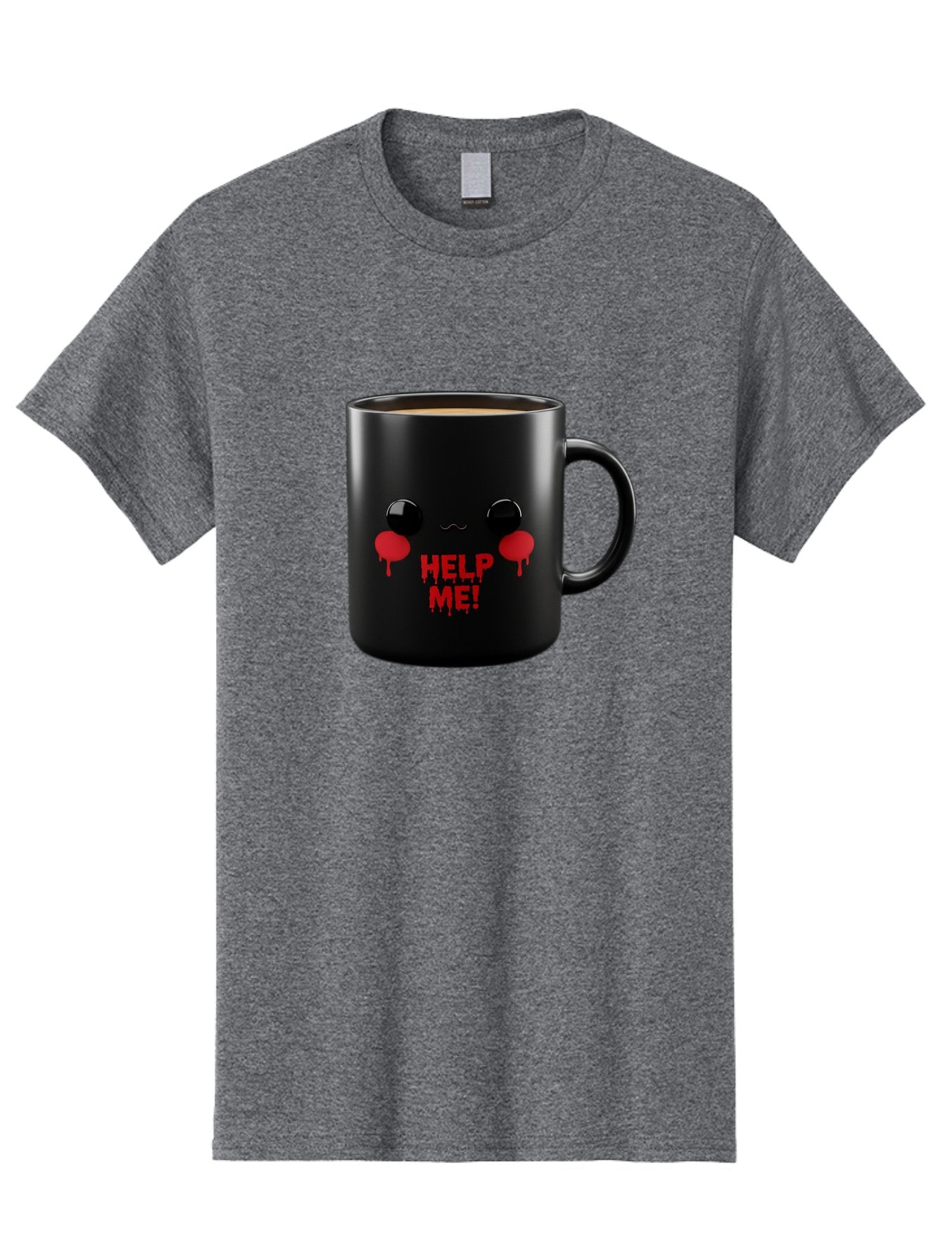 Help-Me-3 Men'S Graphic Tee, 100% Cotton, Comfortable Casual Summer Wear, Machine Washable, Black Coffee Mug, Cartoon Face, Red Tears, Distressed Design, Creepy Humor, Bold Graphics, Funny Mugs, Novelty Coffee Cups, Quirky Gifts, Eerie Decor Bac043 9
